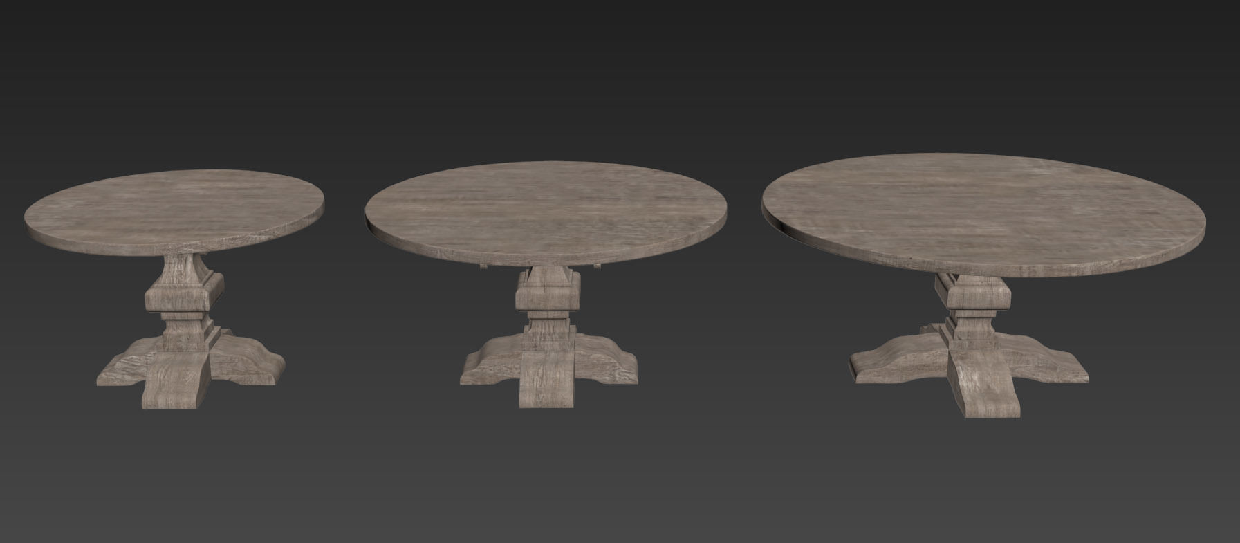 RECLAIMED RUSSIAN OAK BALUSTER ROUND DINING TABLE Grey 3D model_18