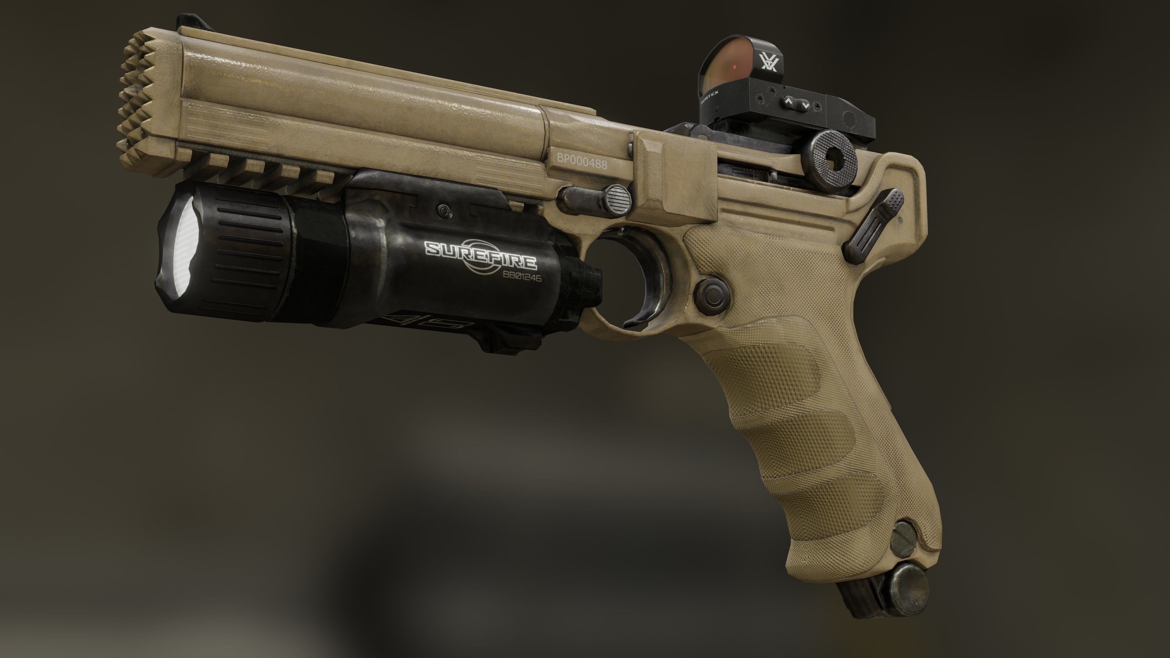 Luger P08 Desert Tacticool Low-poly 3D model_4