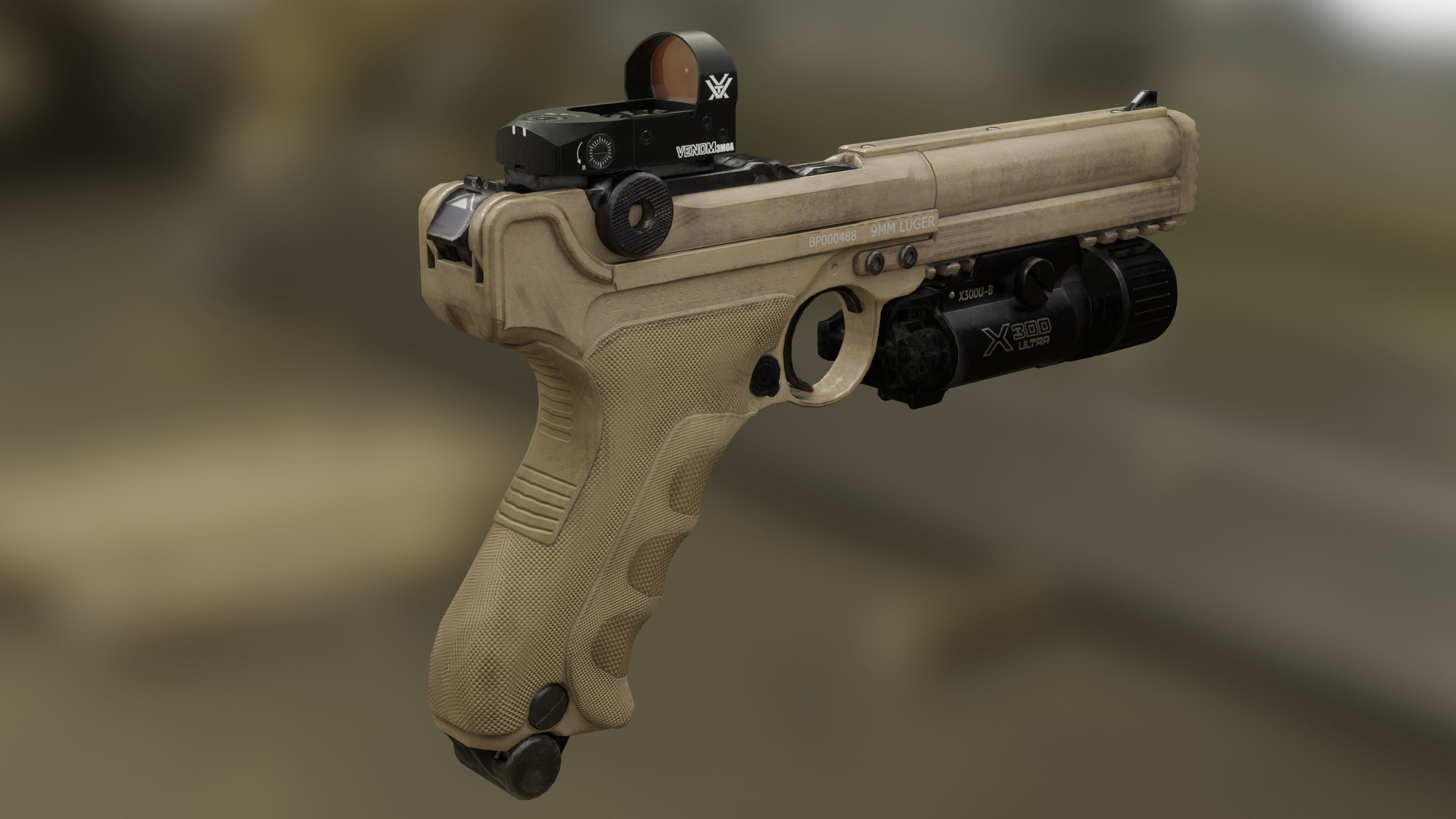 Luger P08 Desert Tacticool Low-poly 3D model_2