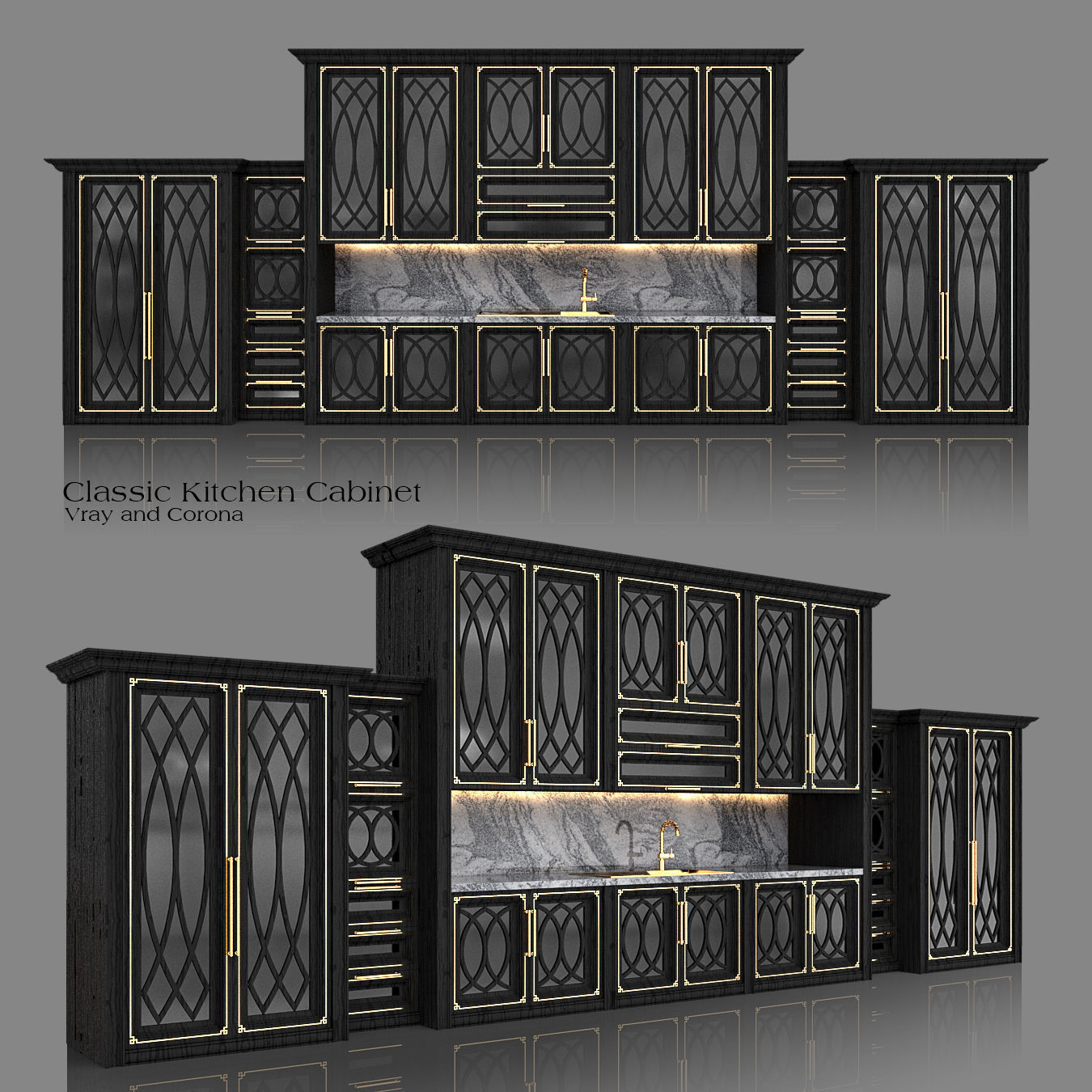 Classic Kitchen Cabinet 3D model_1