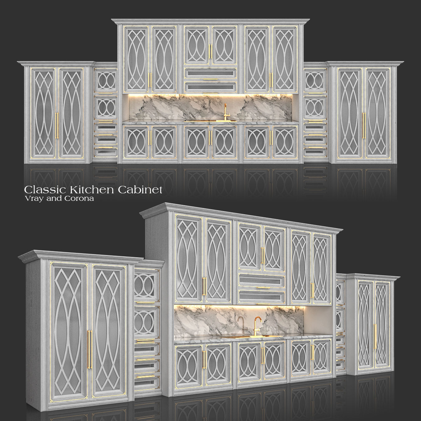 Classic Kitchen Cabinet 3D model_2