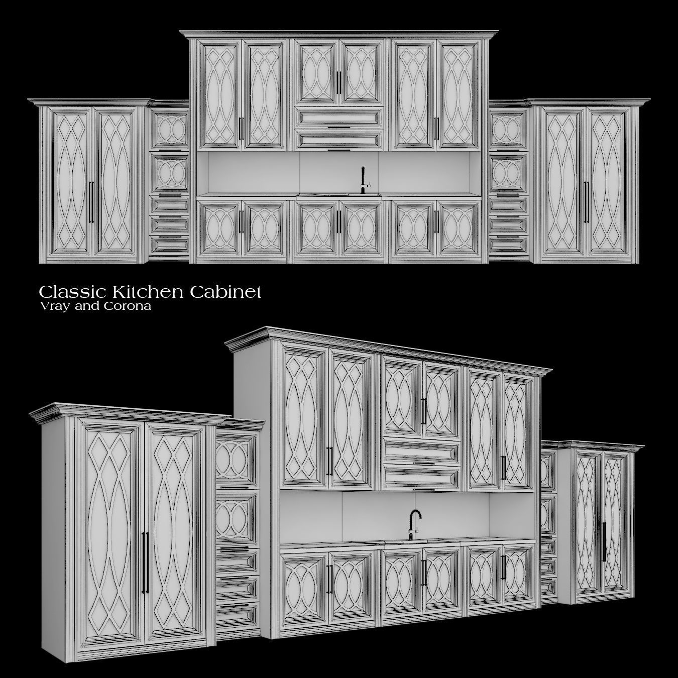 Classic Kitchen Cabinet 3D model_3