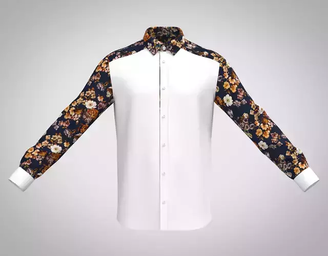3D MENs Formal Shirt With Floral Sleeve Caller And Shoulder