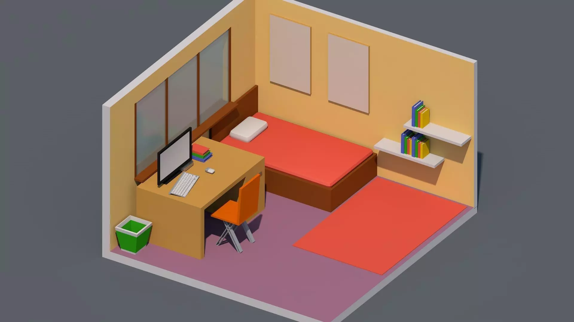 Isometric Low Poly Room Free low-poly 3D model_0