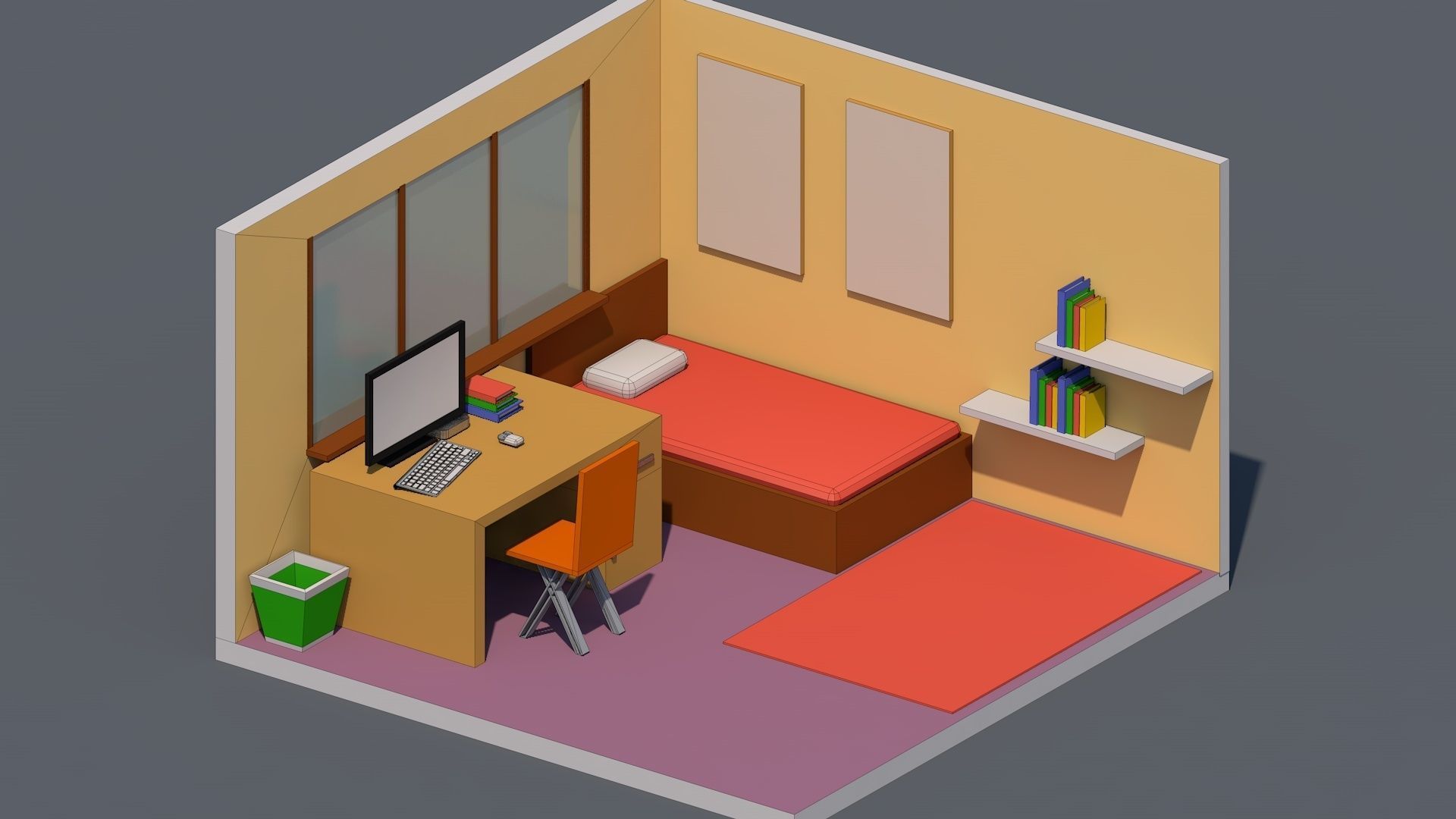 Isometric Low Poly Room Free low-poly 3D model_2