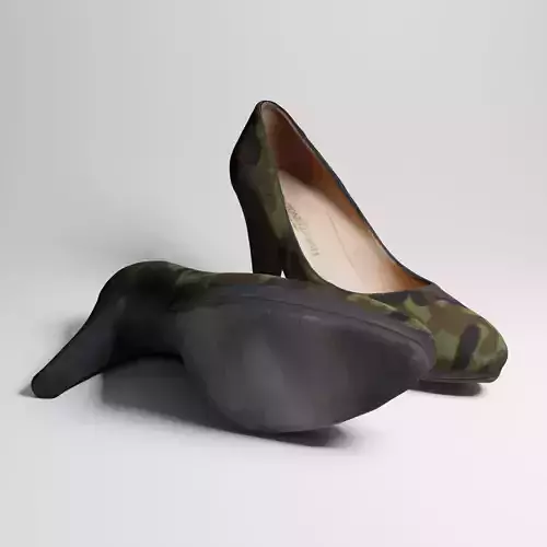 Womens high heel shoes in camouflage fur 3d scan