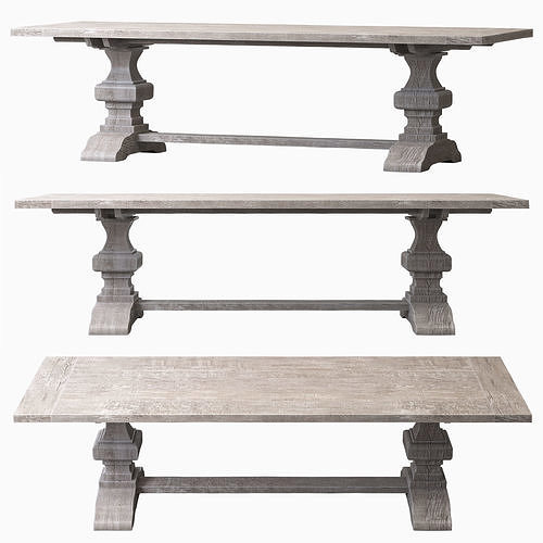 RECLAIMED RUSSIAN OAK BALUSTER RECTANGULAR EXTENSION TABLE Grey 3D model