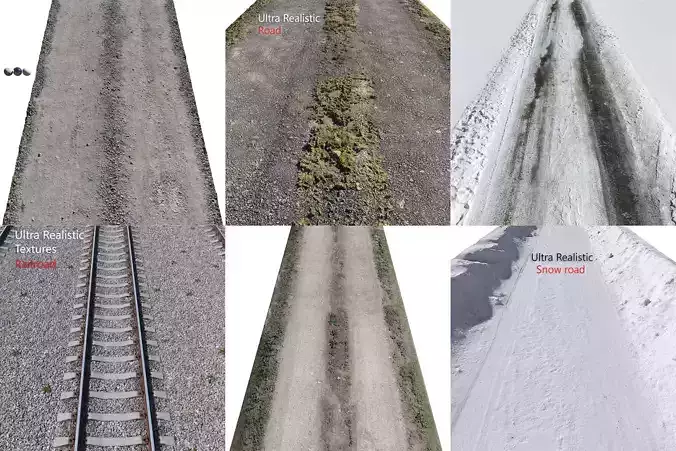 Road collection railroad track with snow 