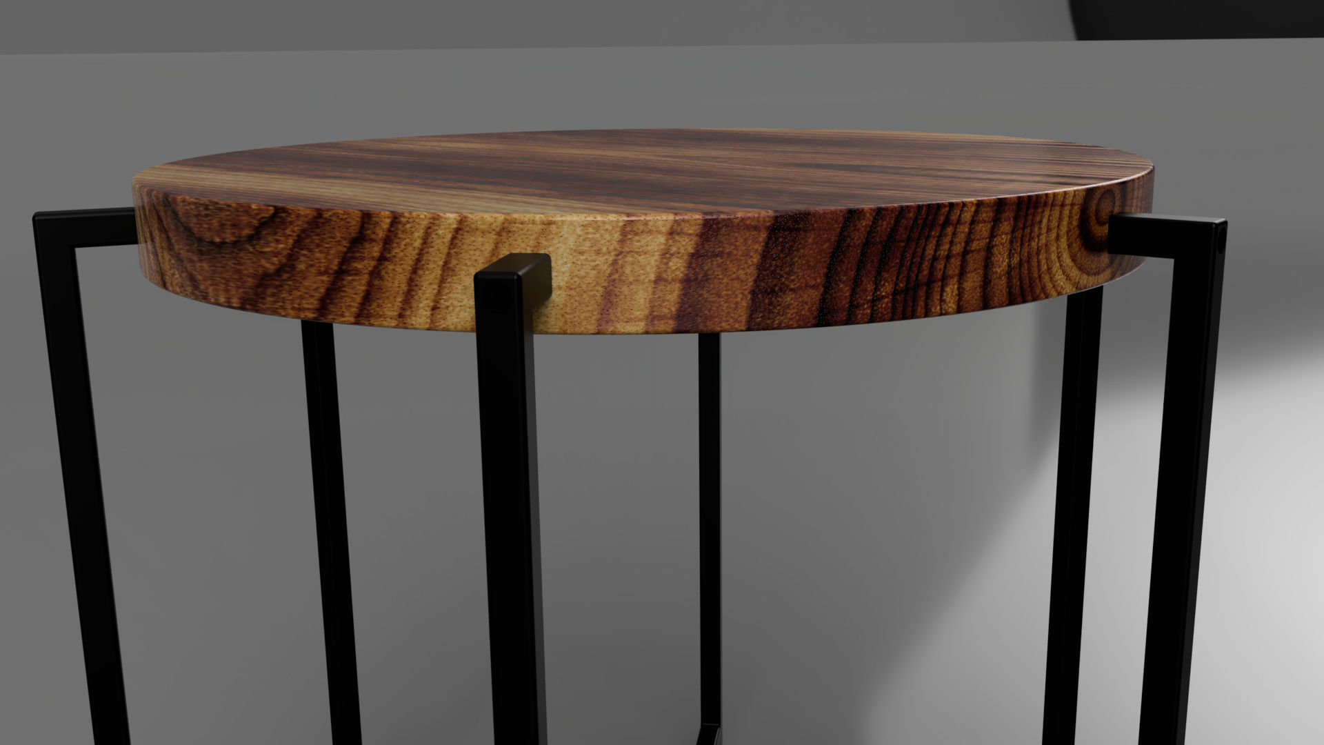 Modern 6 legs wood and metal round side table 3D model_3