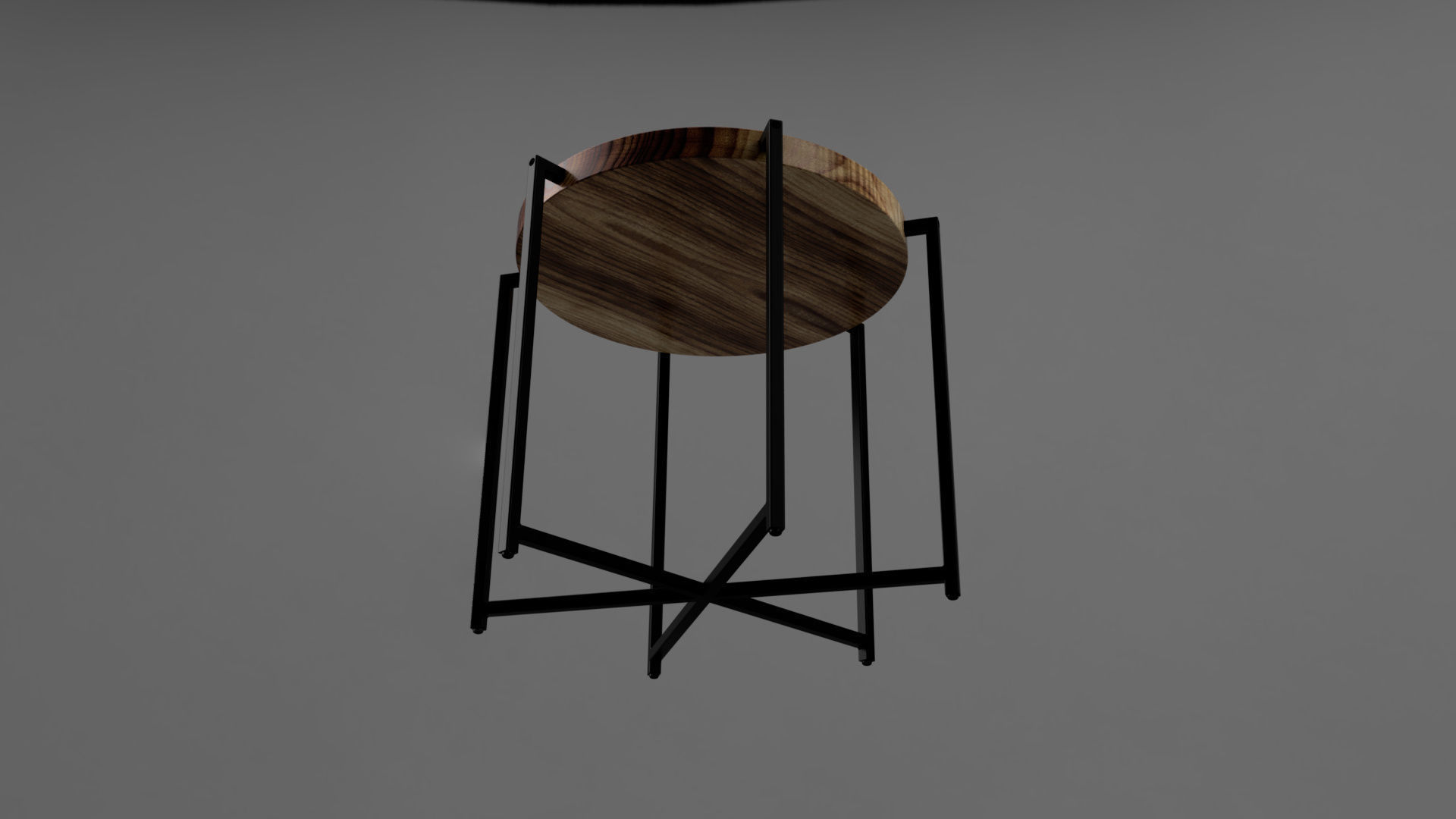 Modern 6 legs wood and metal round side table 3D model_4