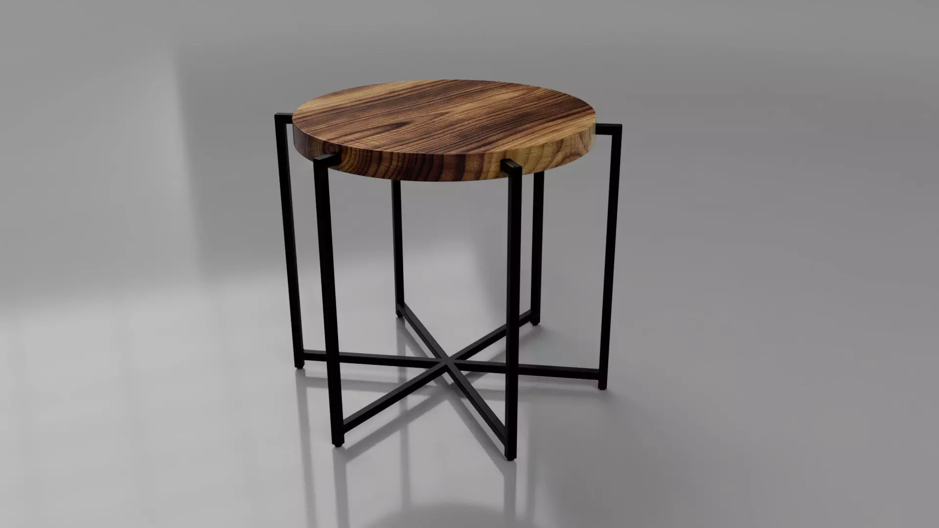 Modern 6 legs wood and metal round side table 3D model_0
