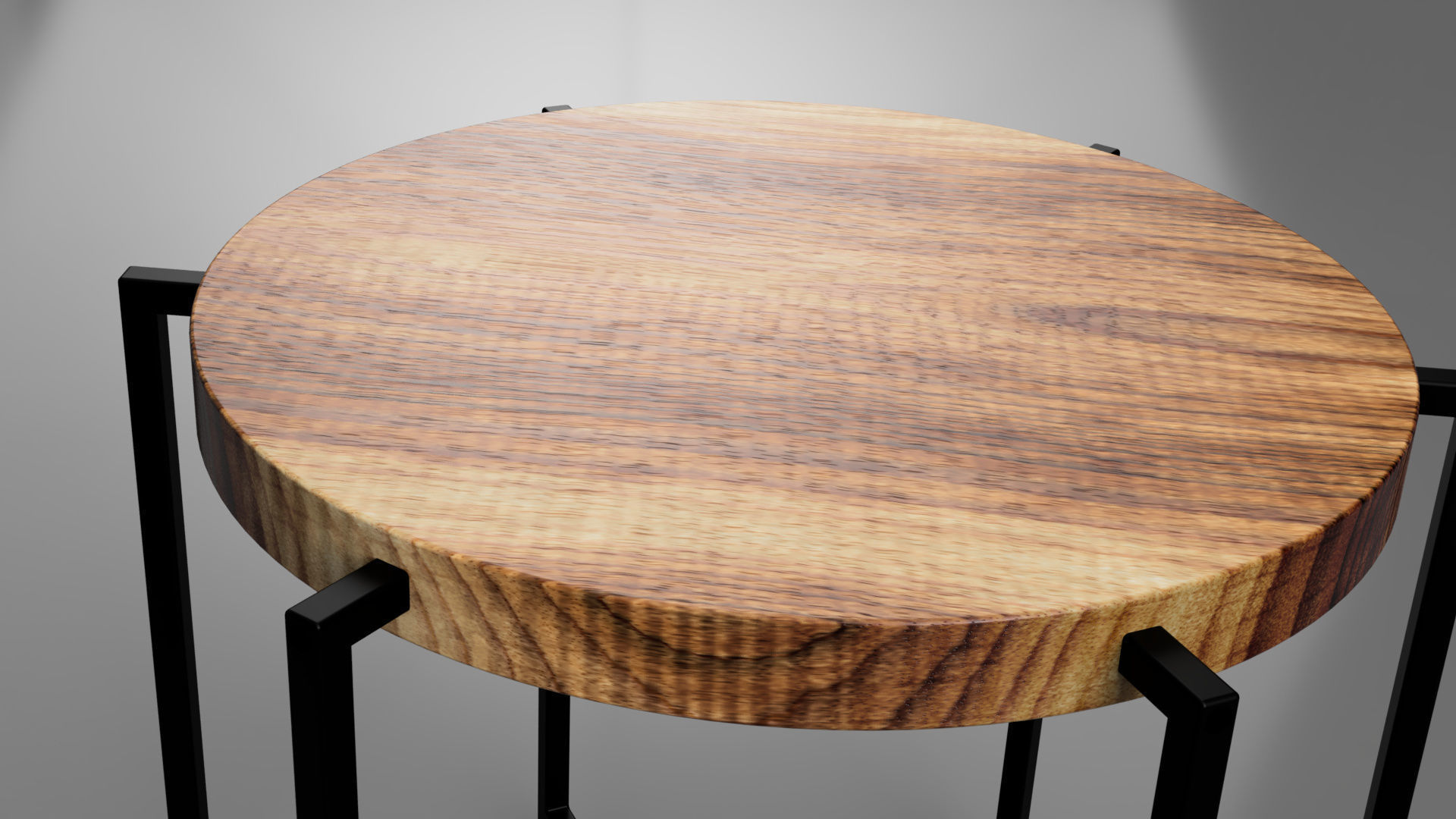 Modern 6 legs wood and metal round side table 3D model_2