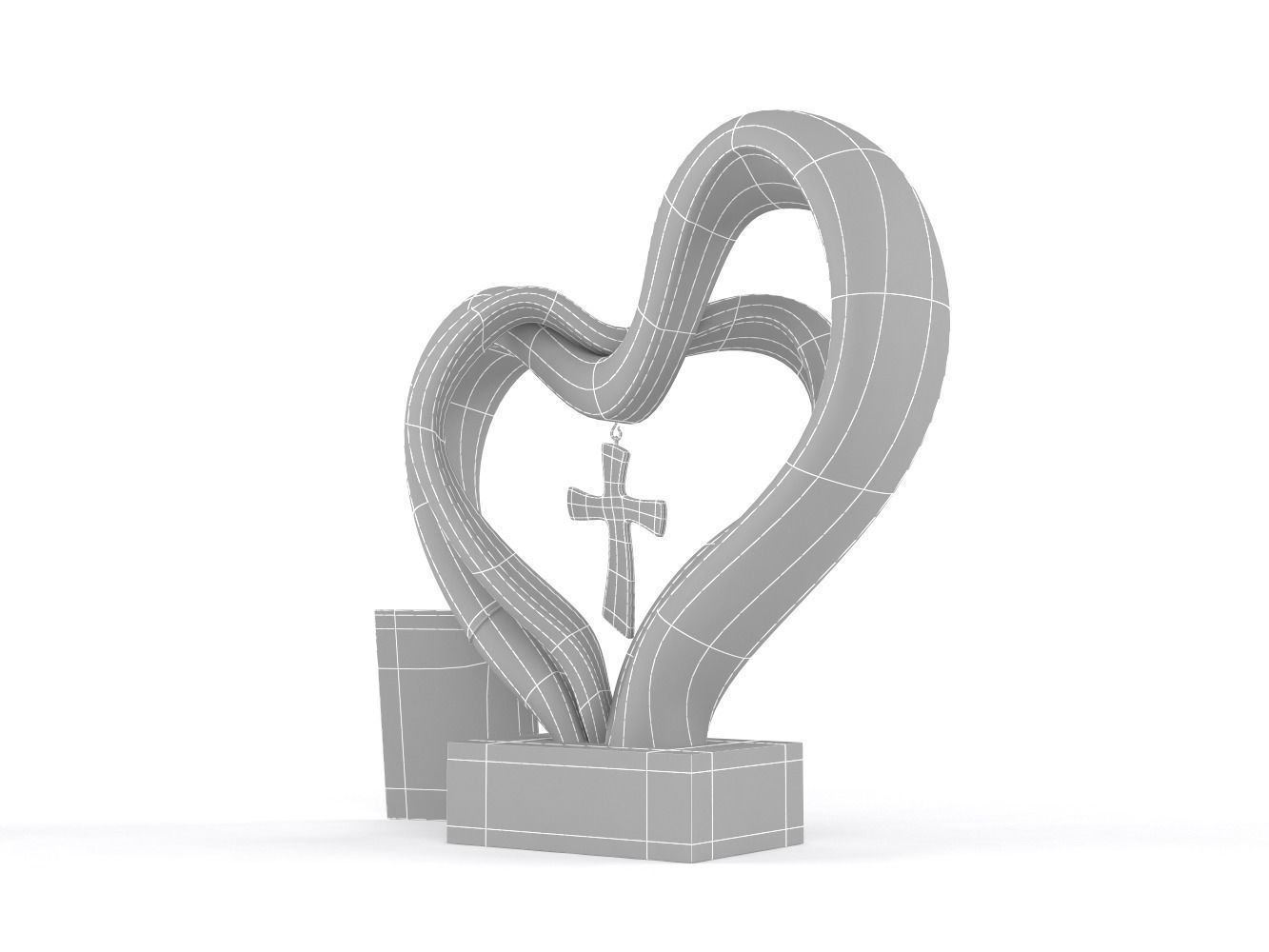 Double Heart Wedding Cross 3D model_7