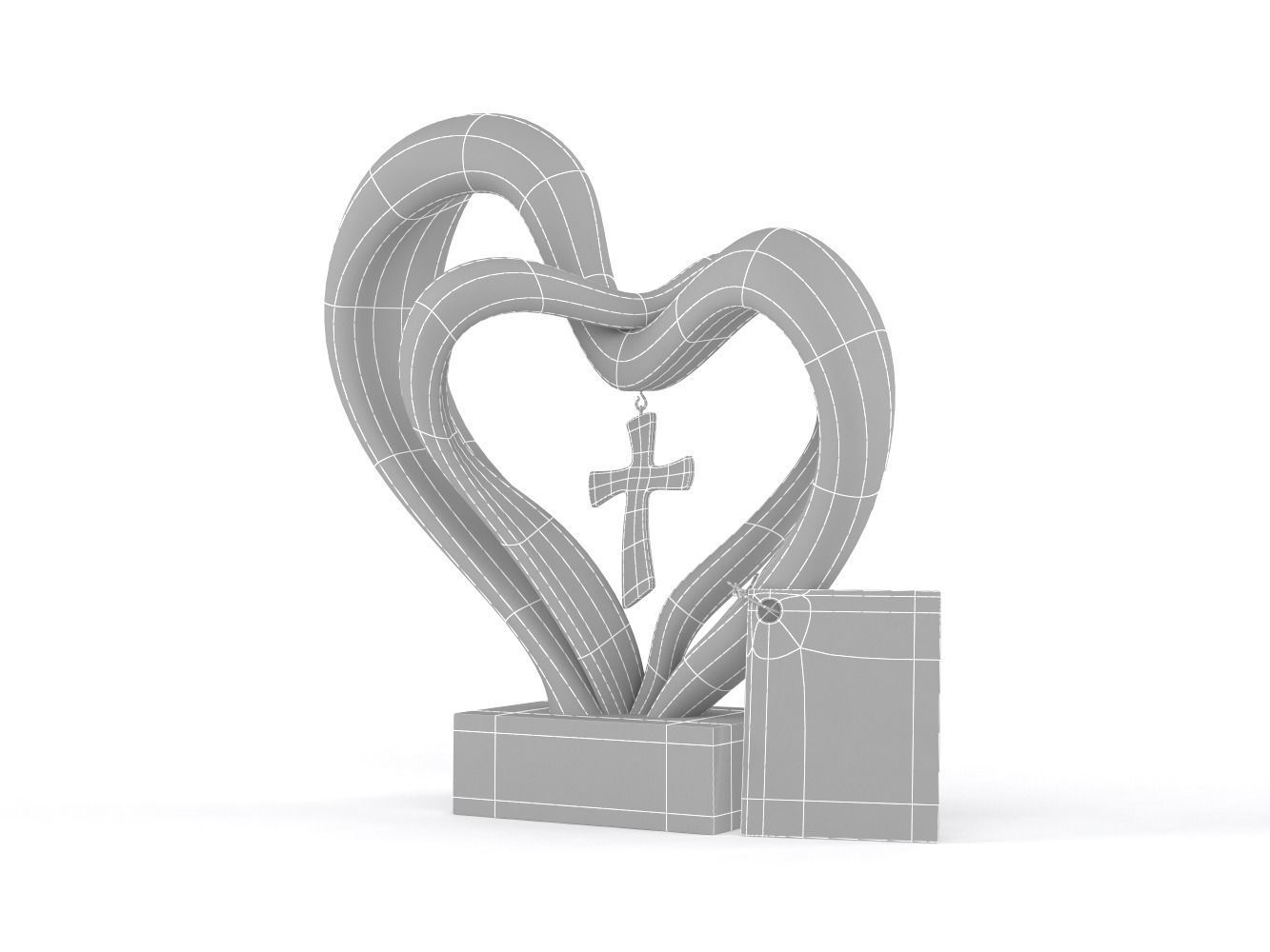 Double Heart Wedding Cross 3D model_9