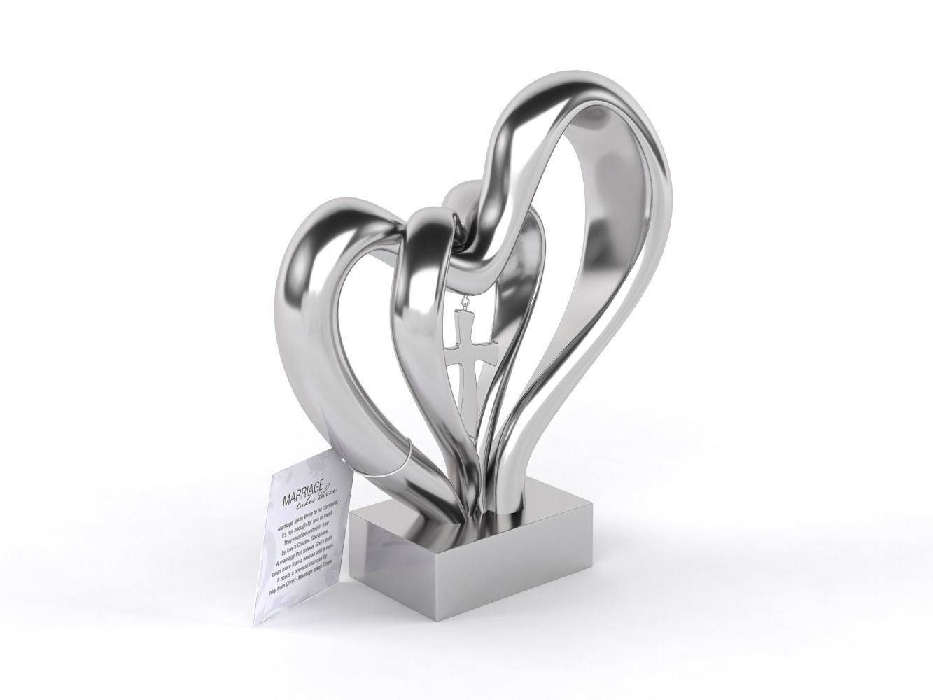 Double Heart Wedding Cross 3D model_3