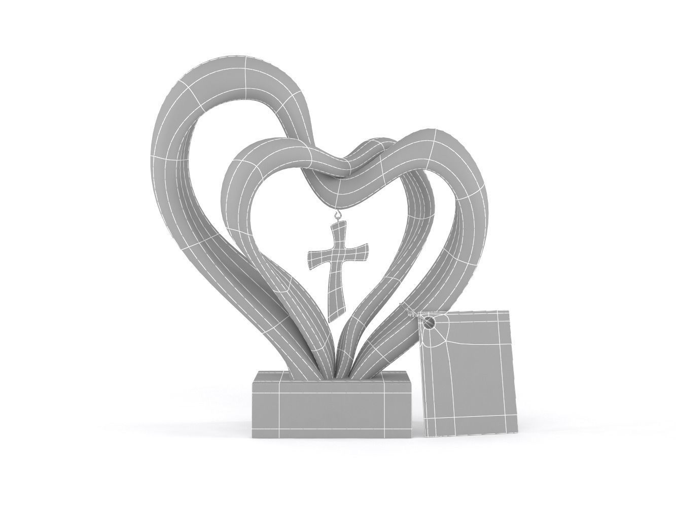 Double Heart Wedding Cross 3D model_5