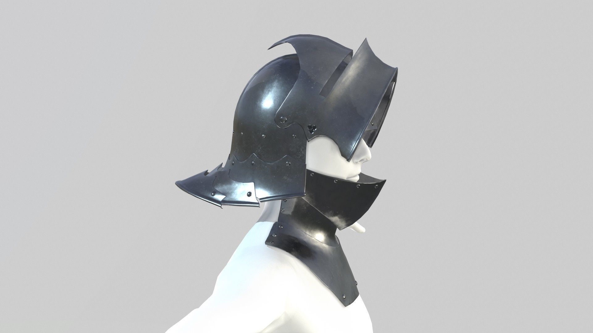 Medieval Sallet Helmet 02 Low-poly 3D model_16