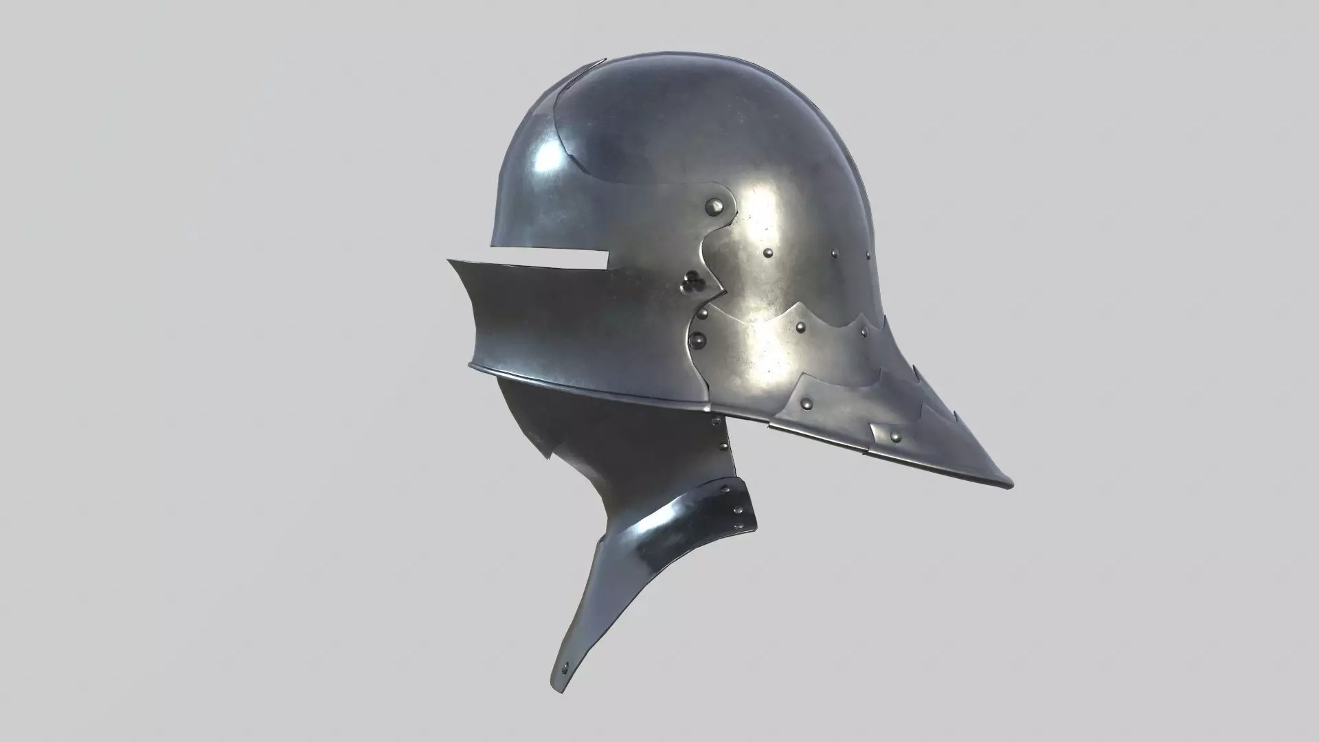 Medieval Sallet Helmet 02 Low-poly 3D model_3