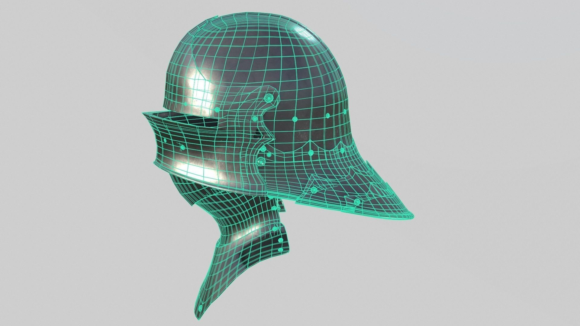 Medieval Sallet Helmet 02 Low-poly 3D model_19