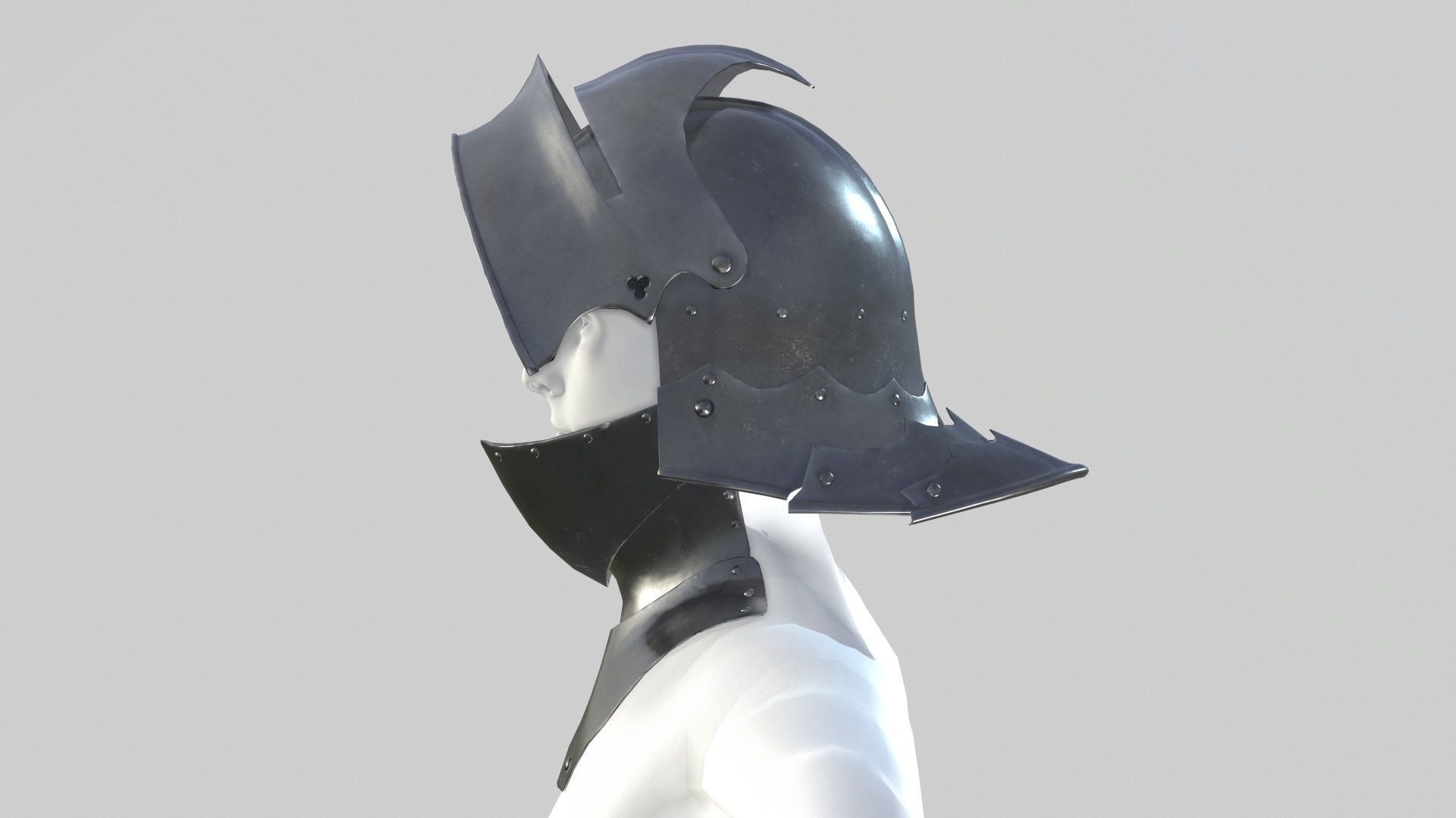 Medieval Sallet Helmet 02 Low-poly 3D model_6