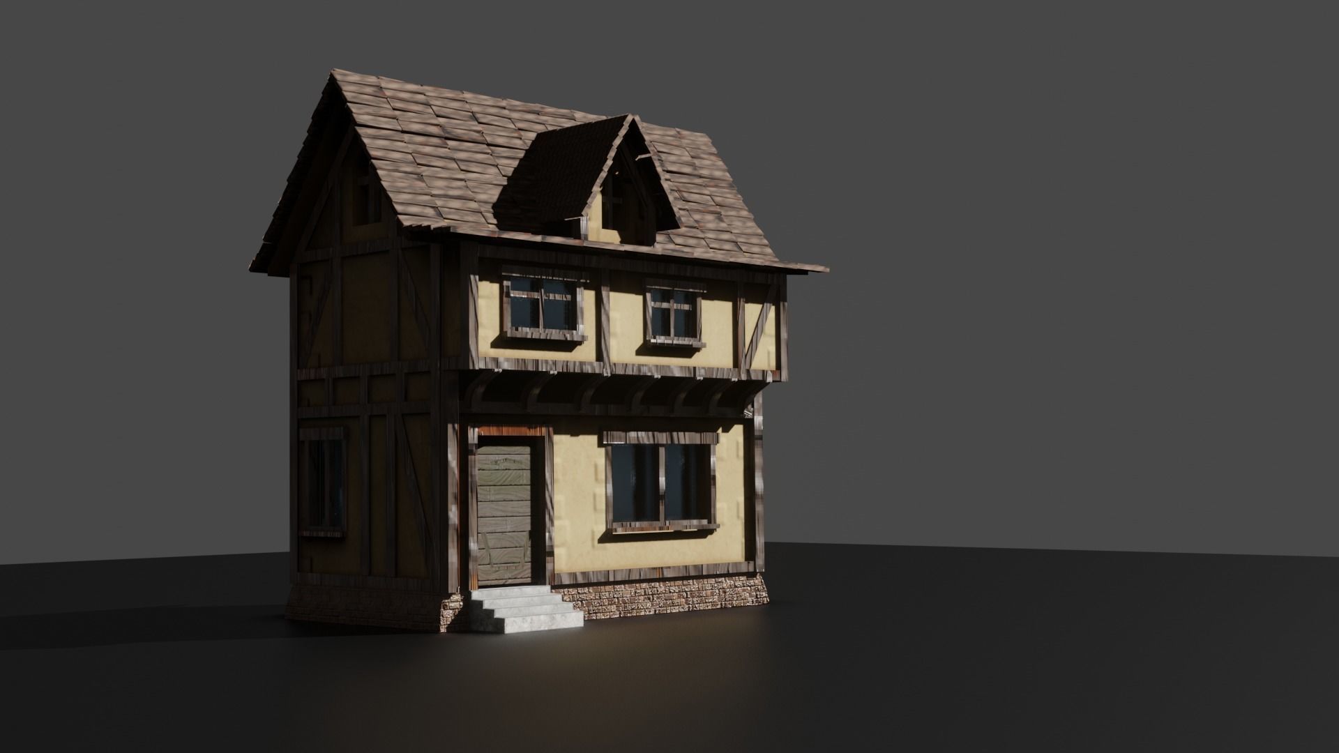 Medieval House Low-poly 3D model_3