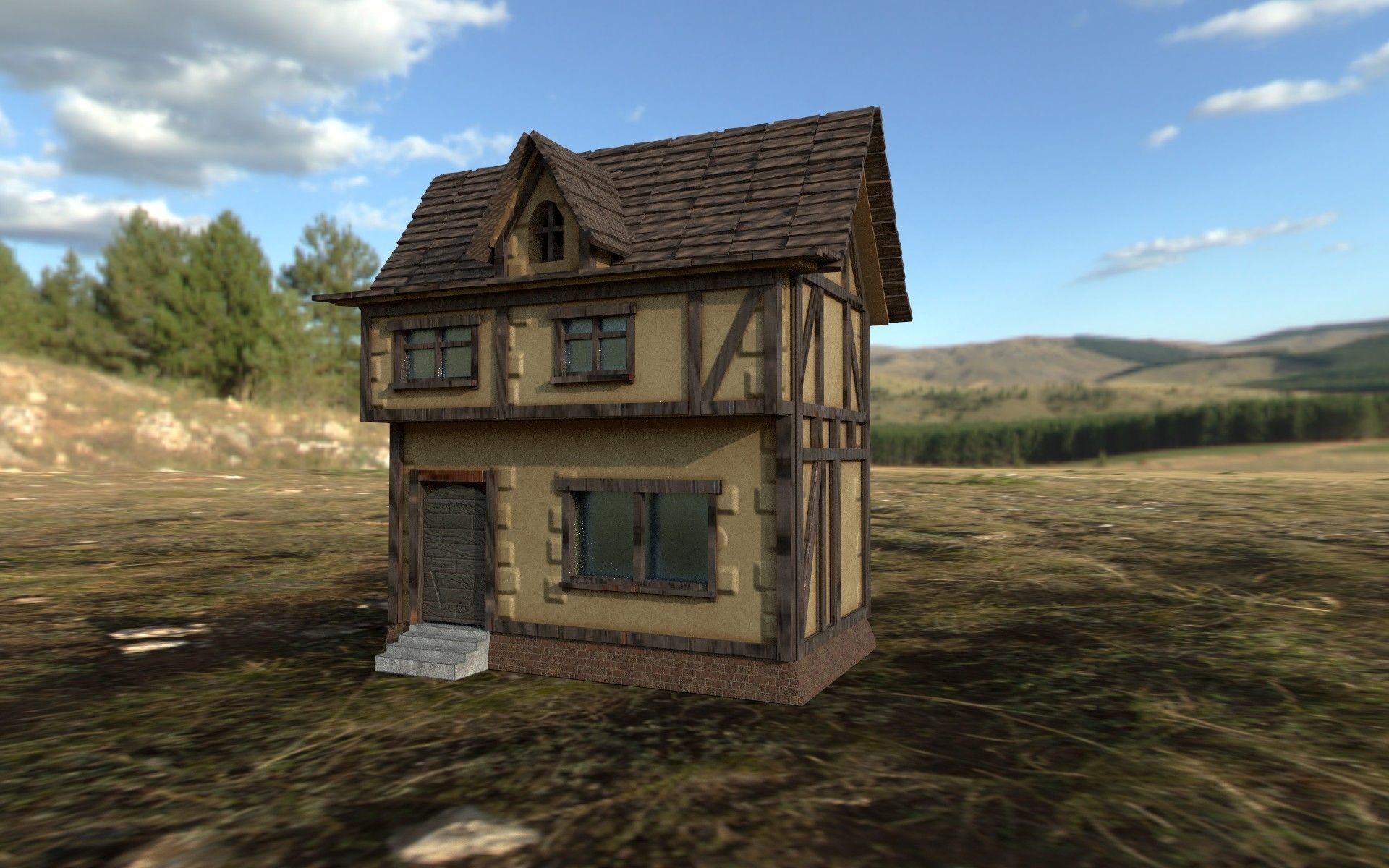 Medieval House Low-poly 3D model_2