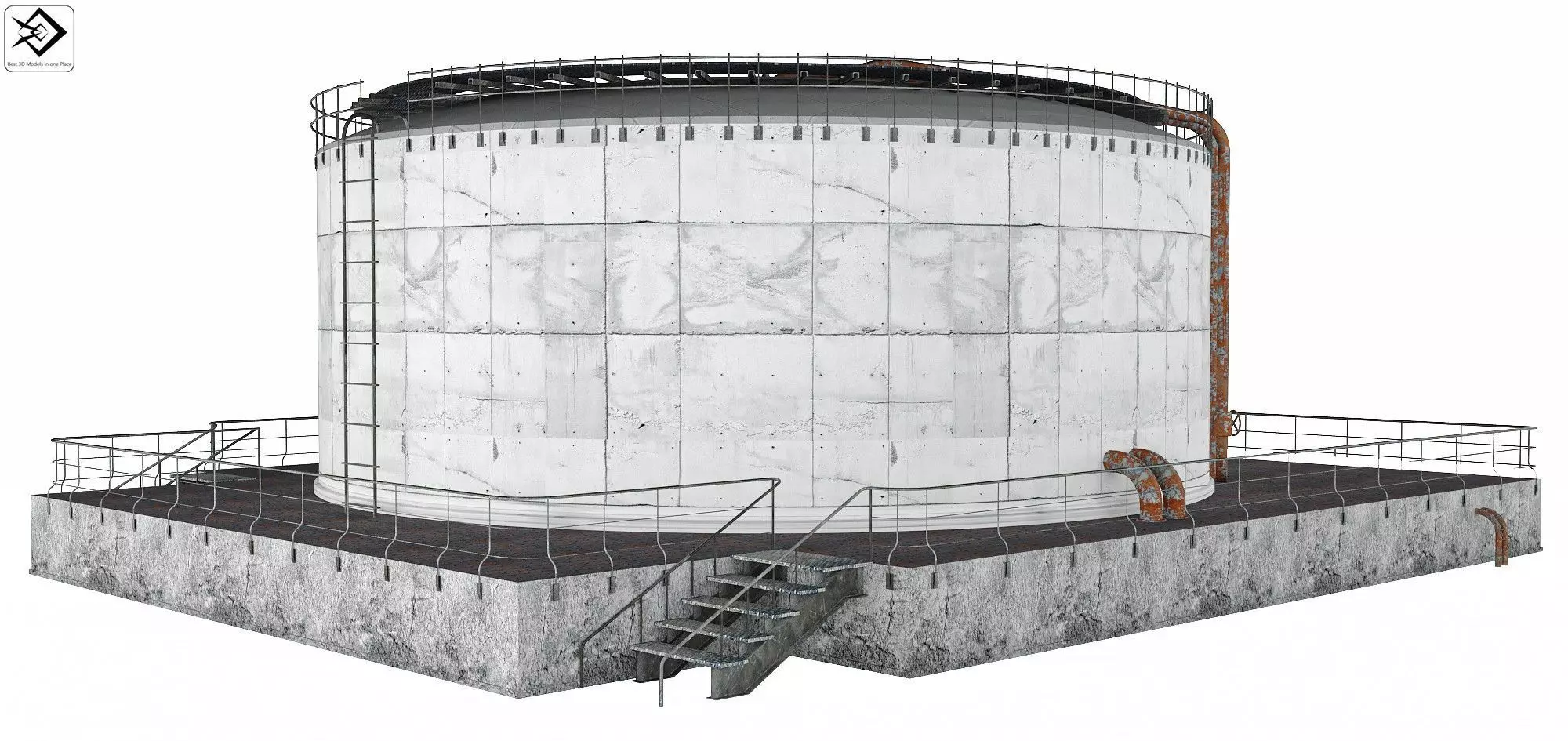 Huge Oil Tank Low-poly 3D model_0