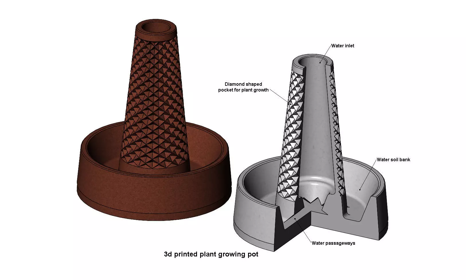 Plant growing pot with water and soil bank 3D print model_0