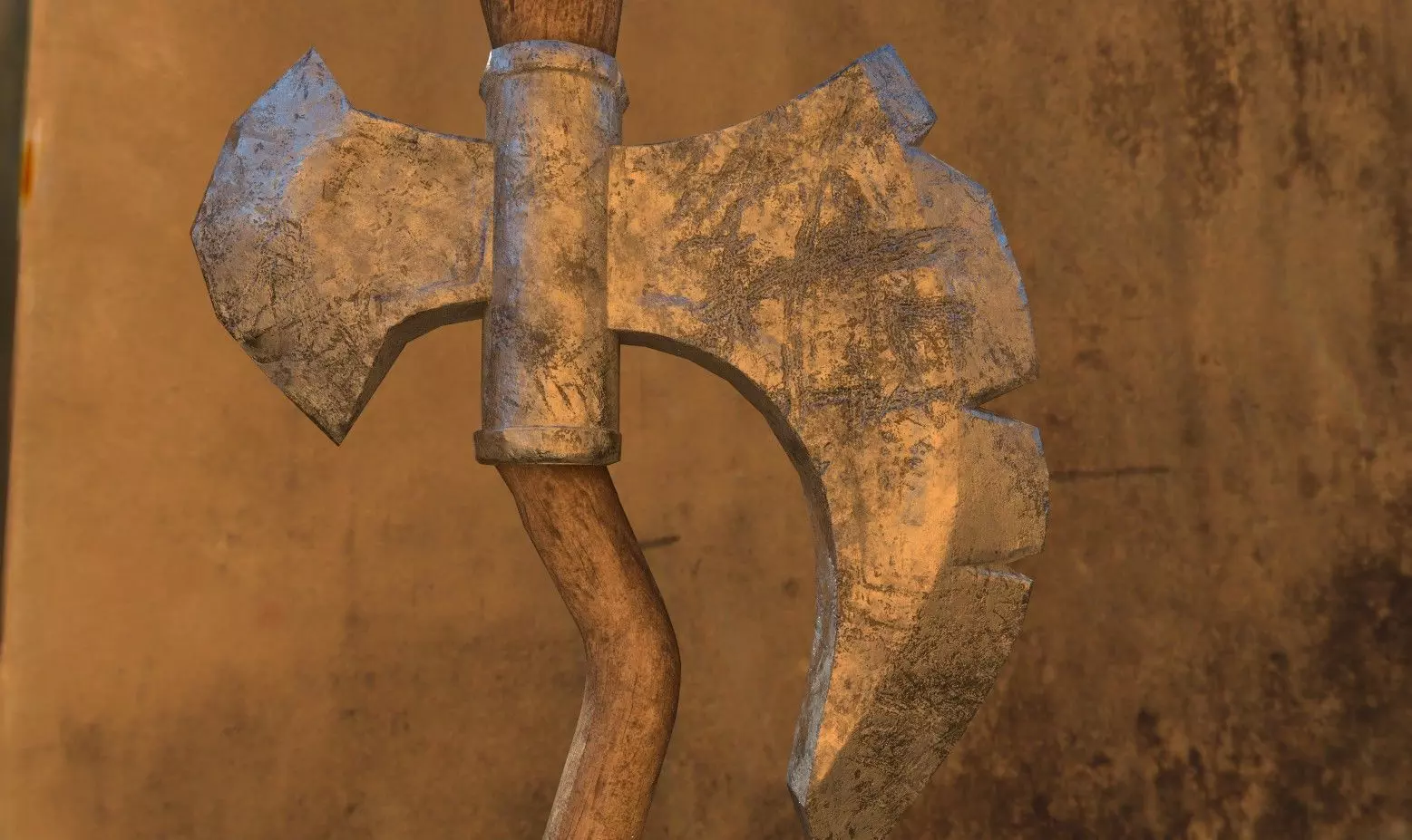 Game Ready Low Poly Very Detailed Fantasy Axe Asset PBR Baked Low-poly 3D model_0