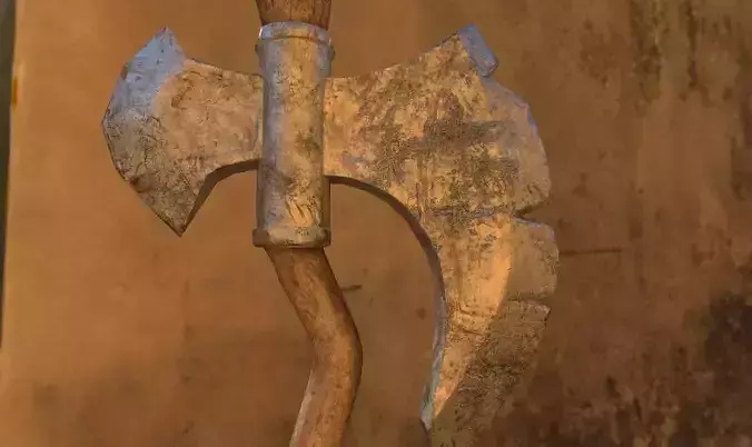 Game Ready Low Poly Very Detailed Fantasy Axe Asset PBR Baked
