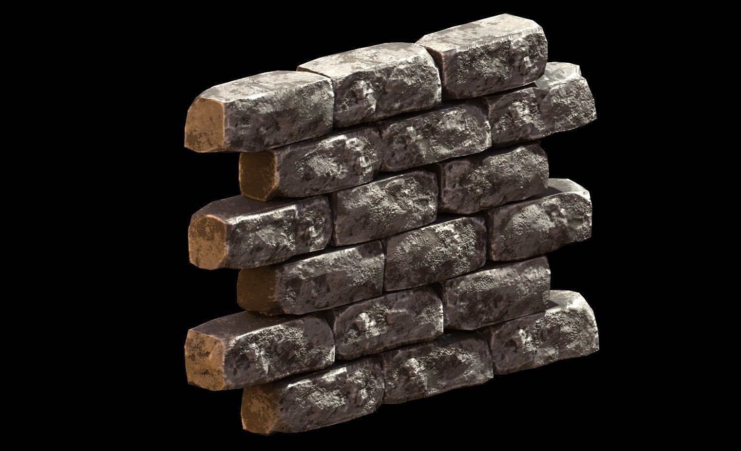 PBR Modular Game-Ready Dungeon Brick Wall Low-poly 3D model_4