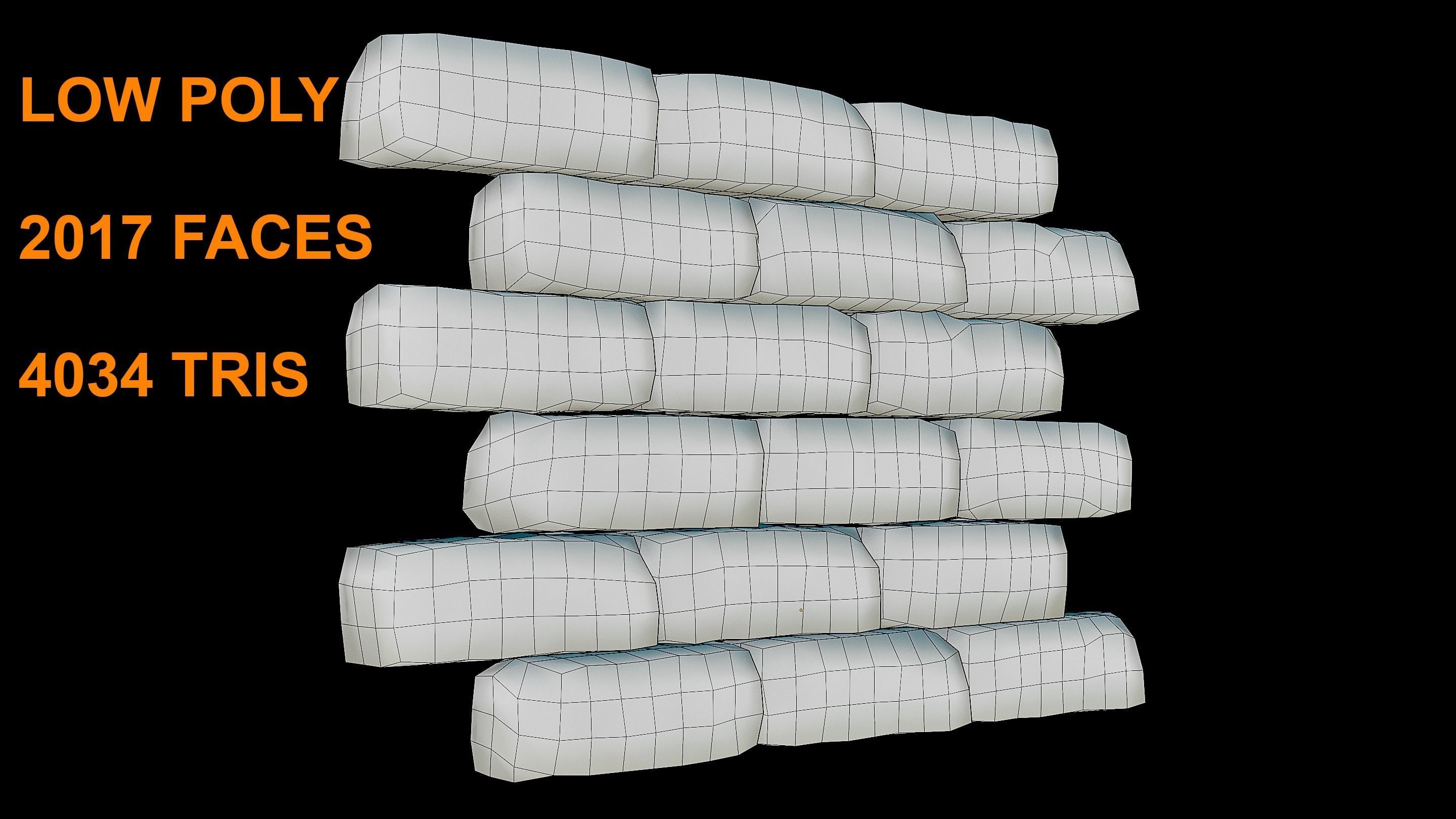 PBR Modular Game-Ready Dungeon Brick Wall Low-poly 3D model_5