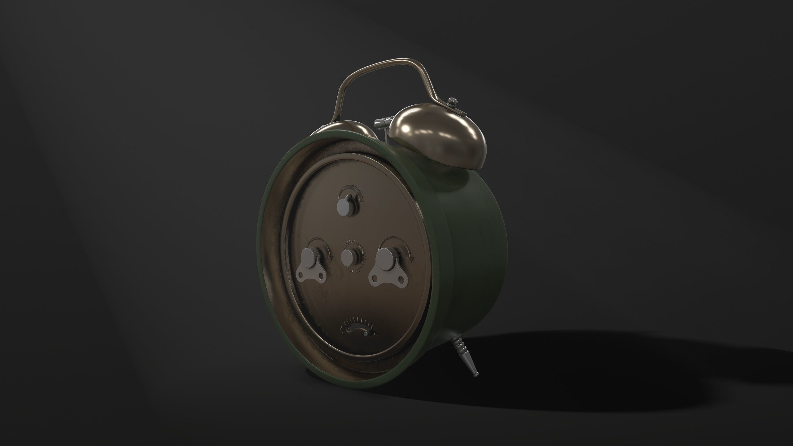Old Green Alarm Clock Low-poly 3D model_3