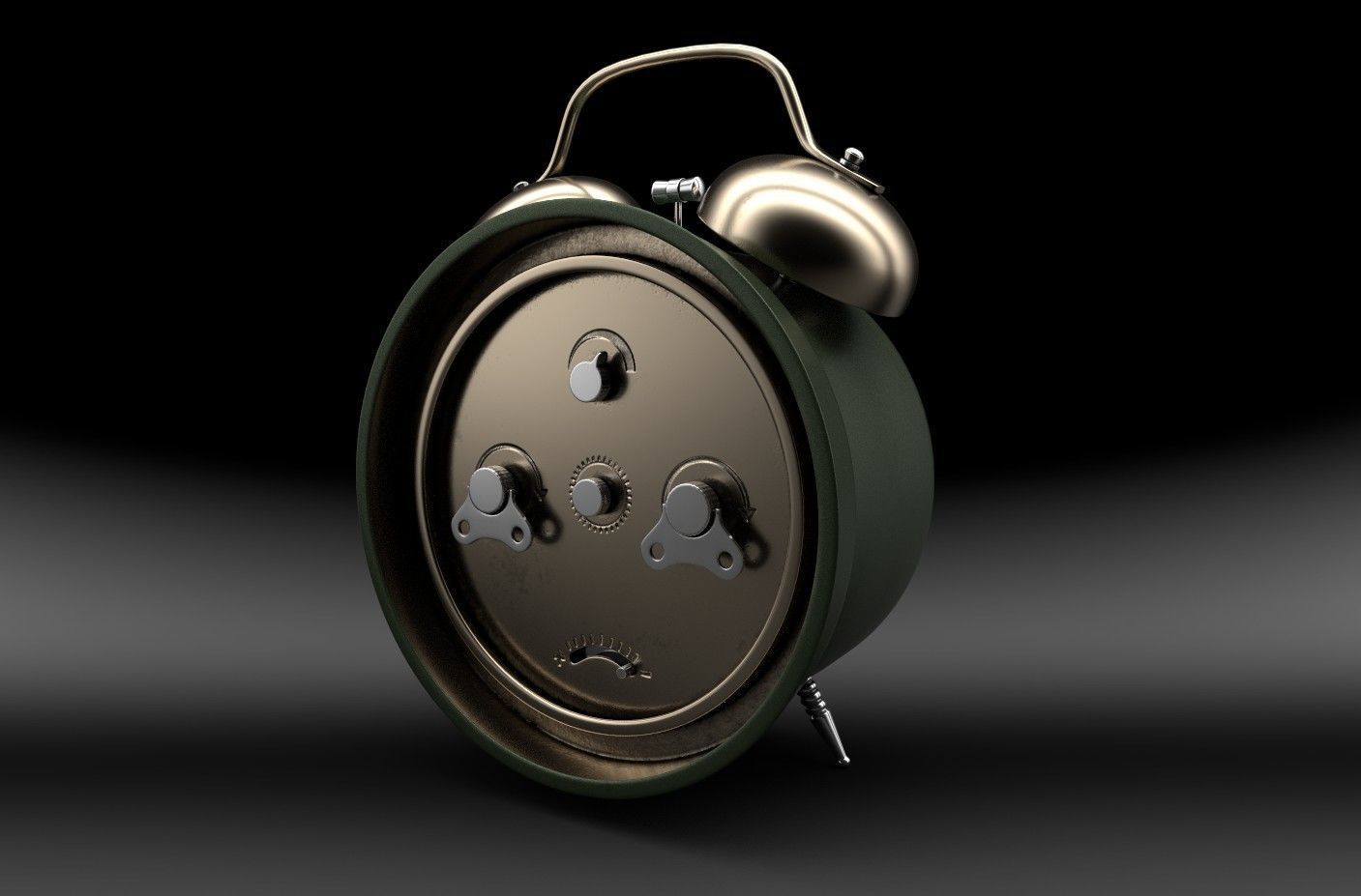 Old Green Alarm Clock Low-poly 3D model_6