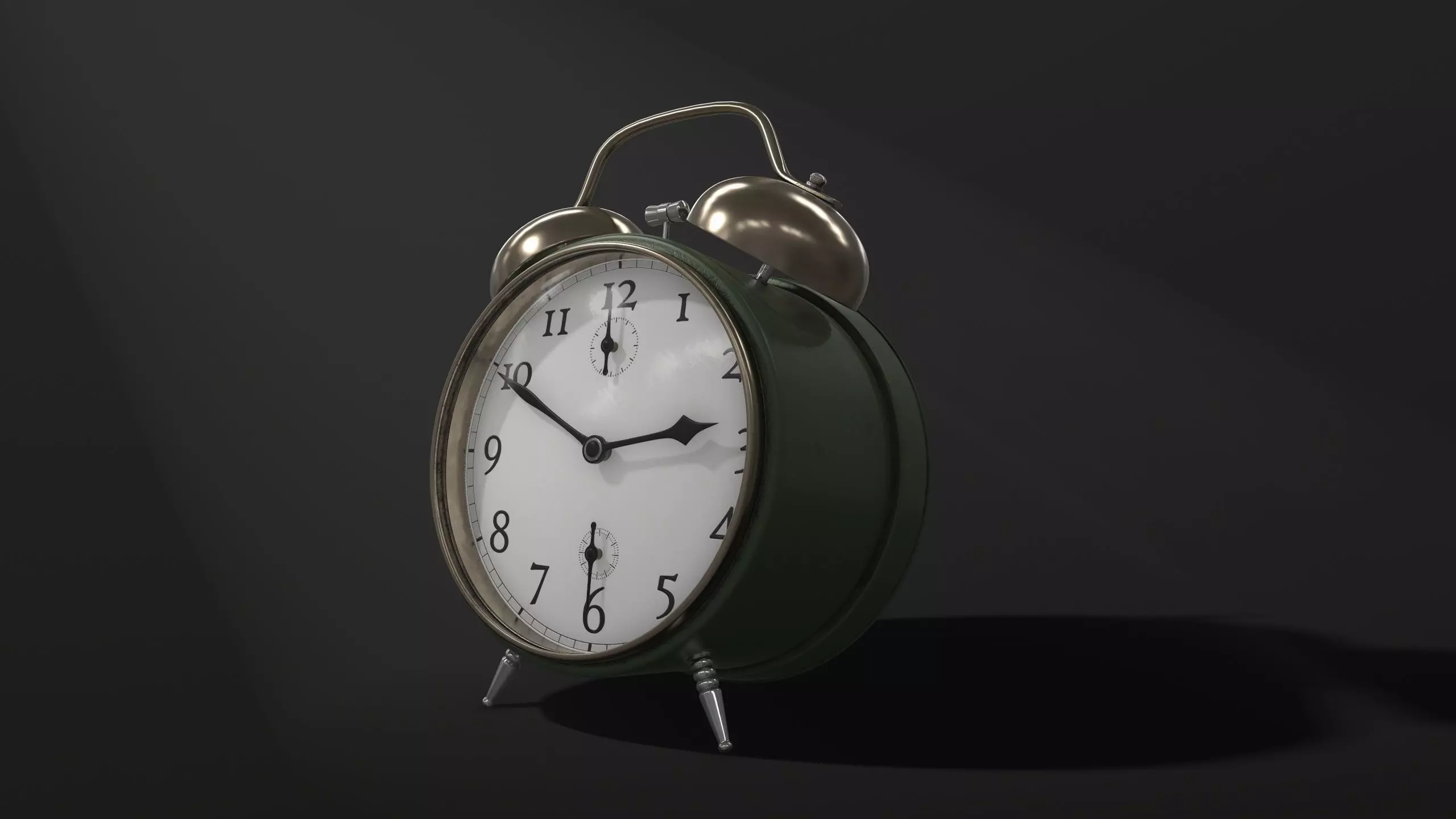 Old Green Alarm Clock Low-poly 3D model_0