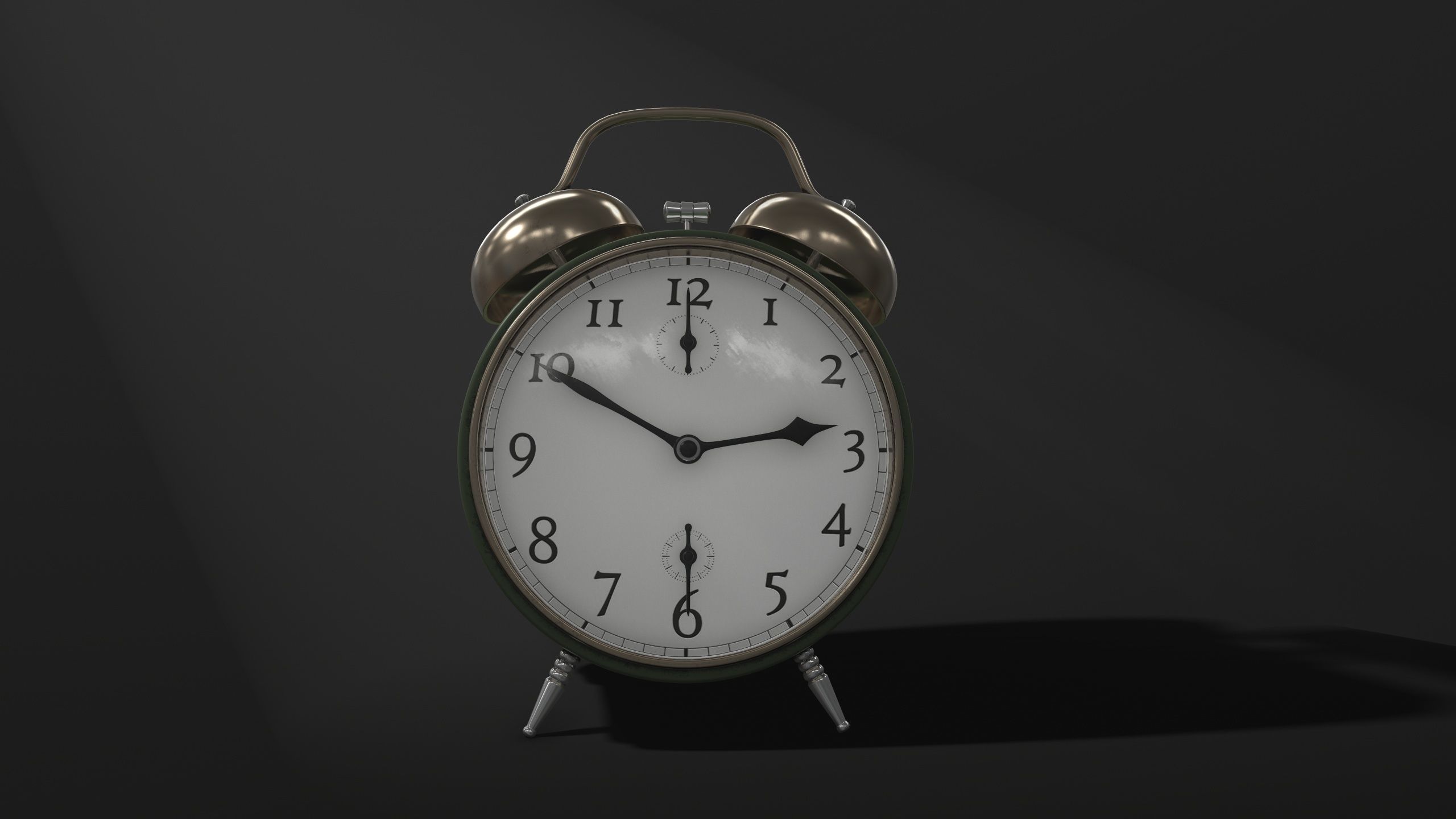 Old Green Alarm Clock Low-poly 3D model_2