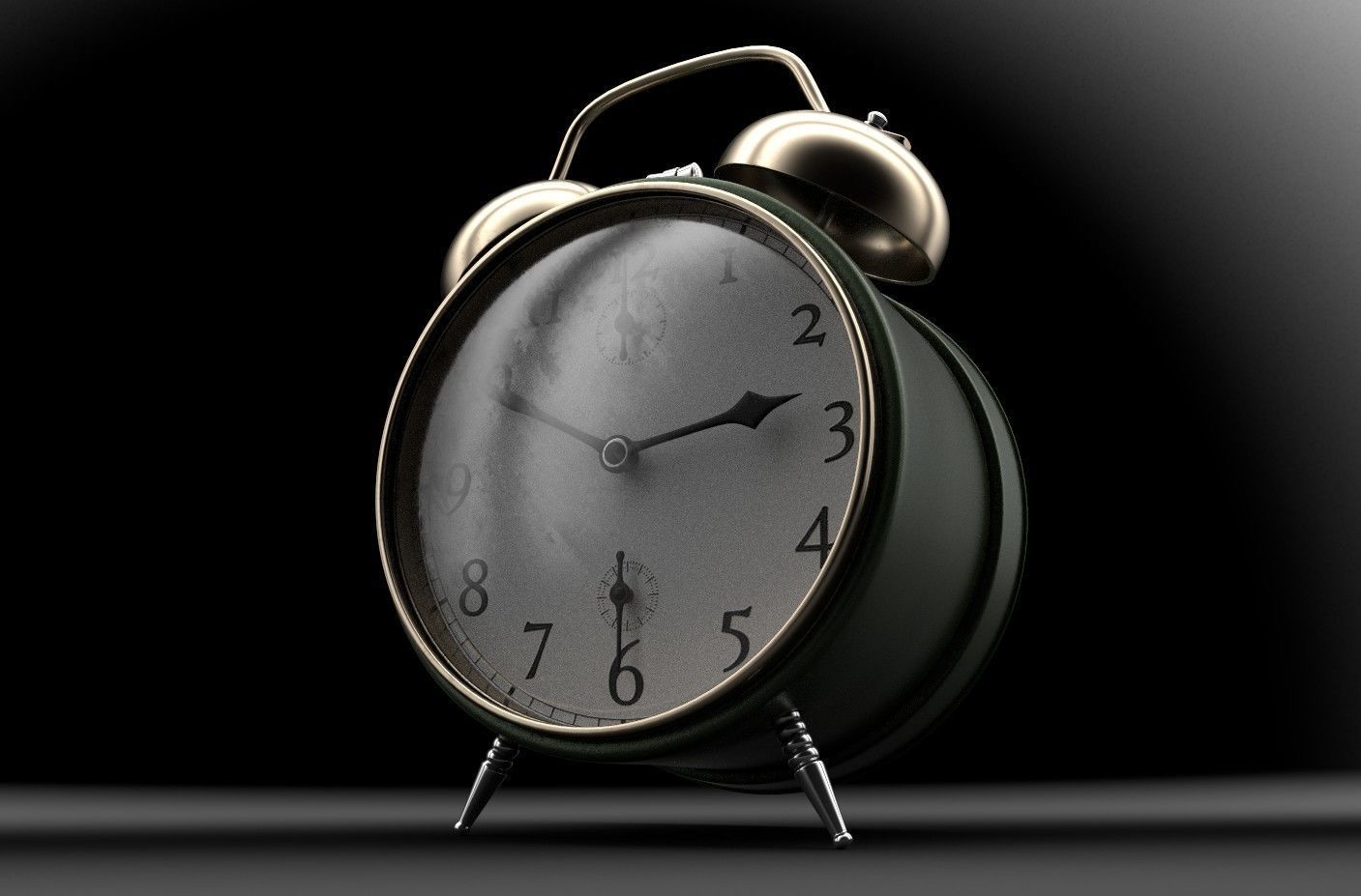 Old Green Alarm Clock Low-poly 3D model_4