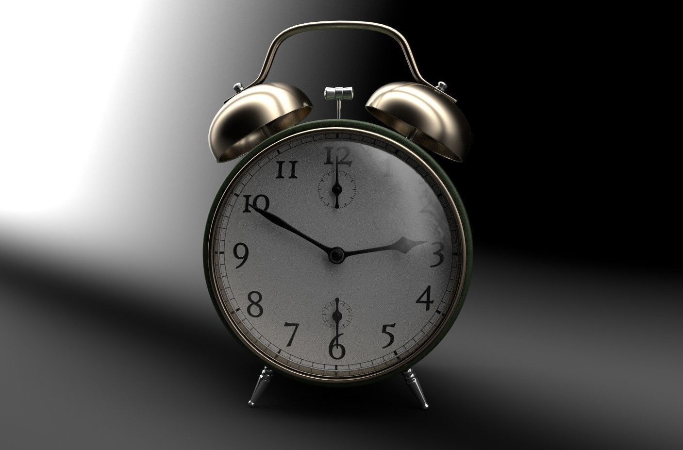 Old Green Alarm Clock Low-poly 3D model_5