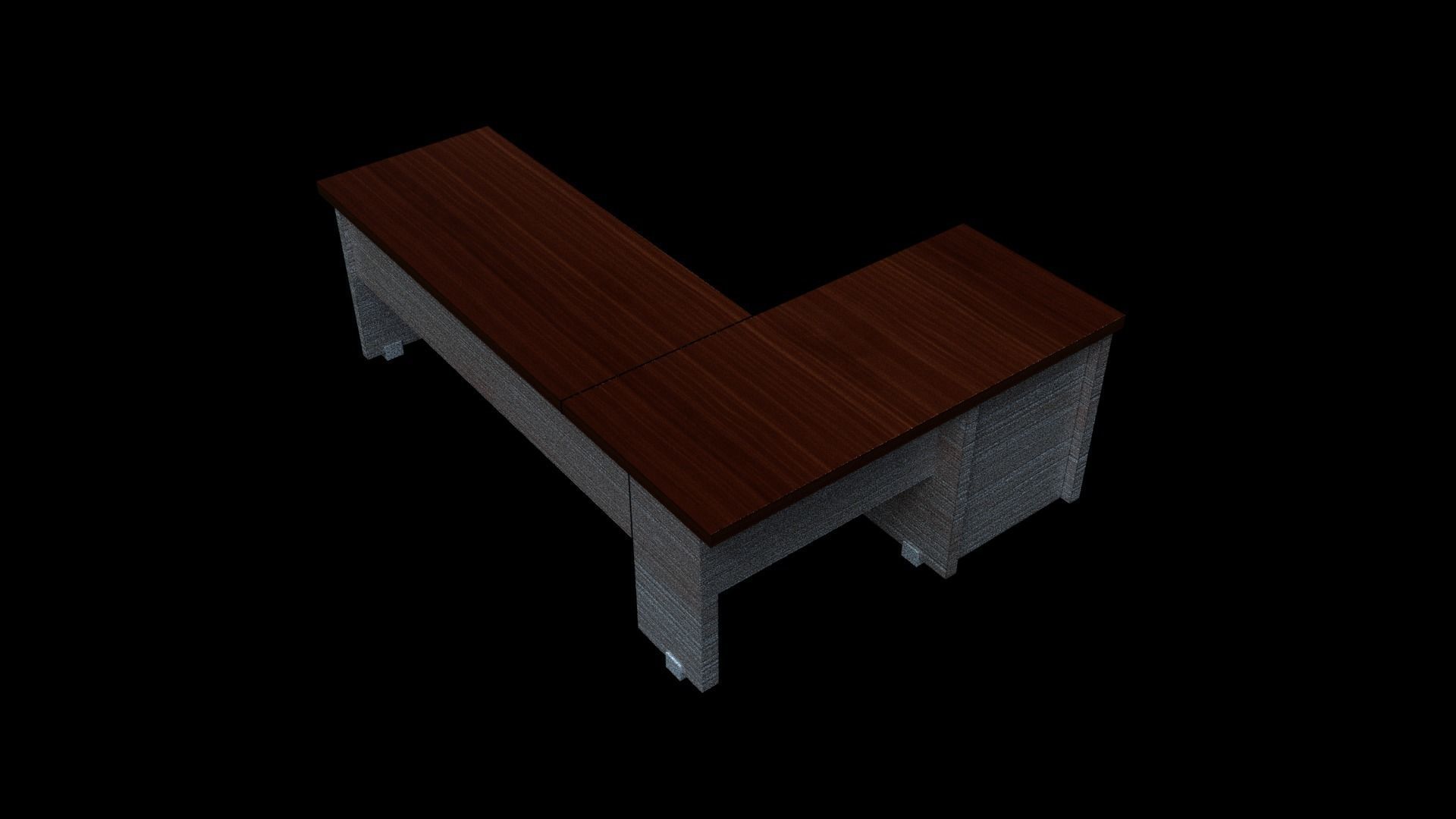 L Desk Wooden  Low-poly 3D model_2