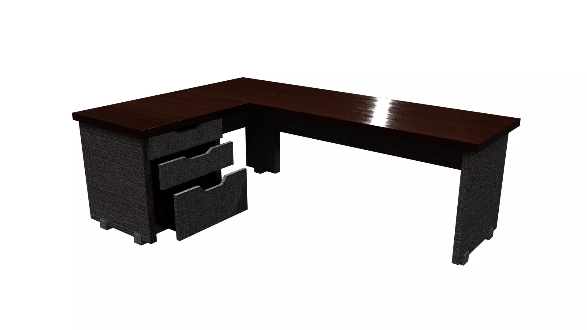 L Desk Wooden  Low-poly 3D model_0