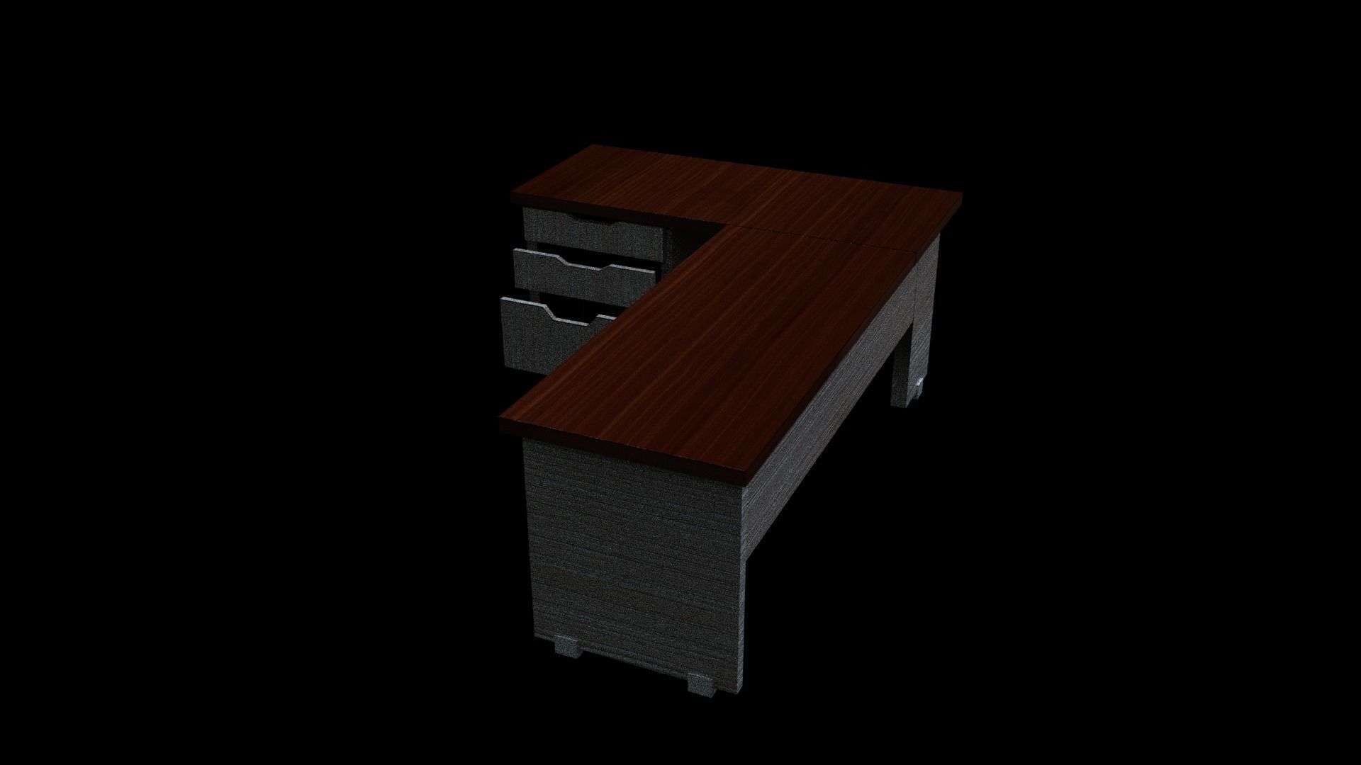 L Desk Wooden  Low-poly 3D model_3