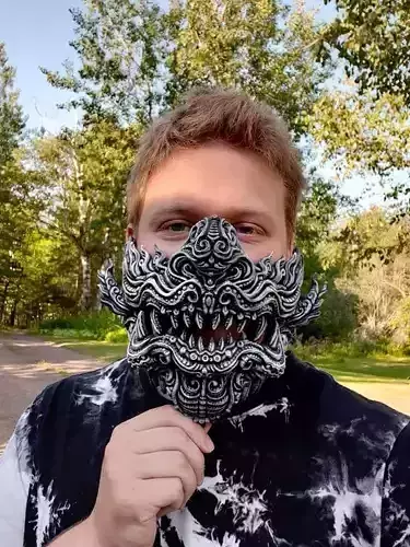 Onimask2 man wearing mask with dragon 3D print model