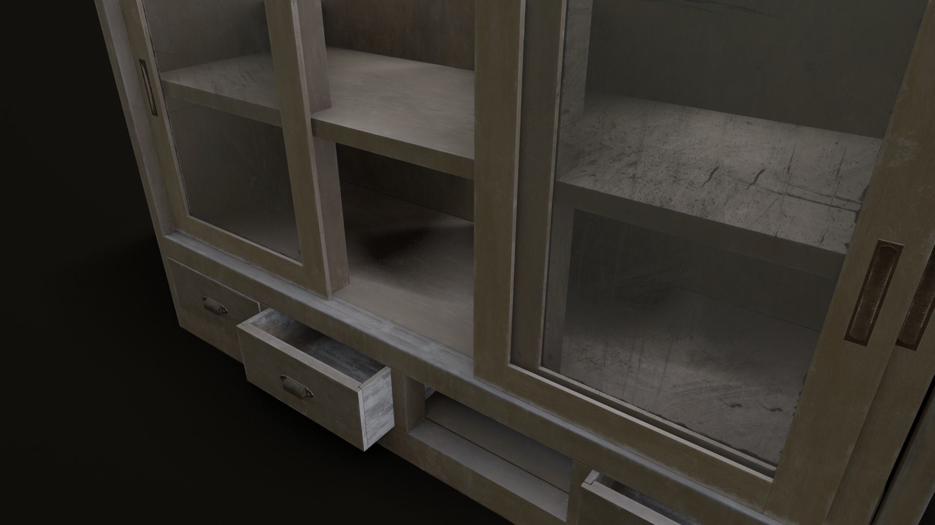Old Japanese Shelf Low-poly 3D model_1