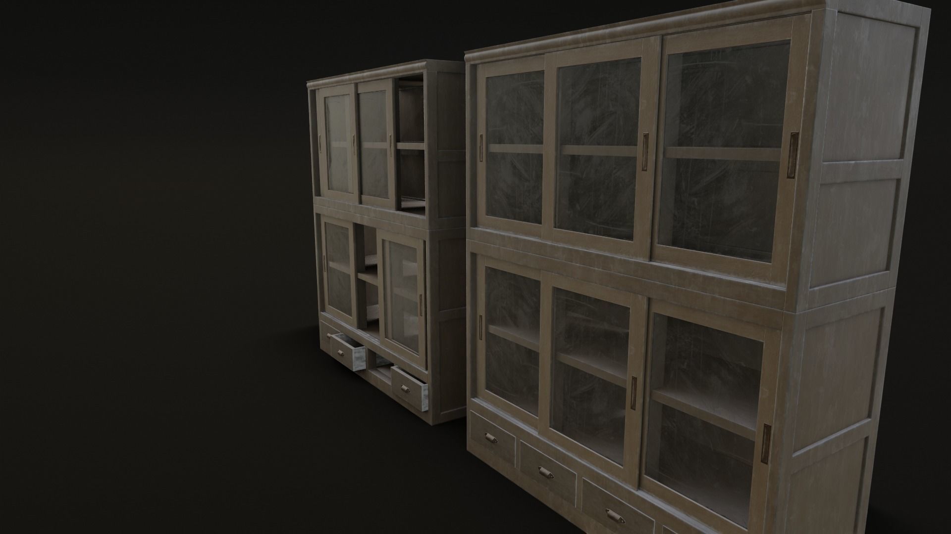 Old Japanese Shelf Low-poly 3D model_10