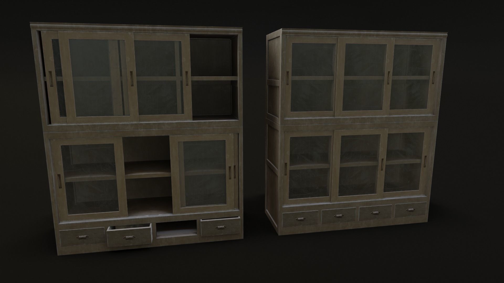 Old Japanese Shelf Low-poly 3D model_5