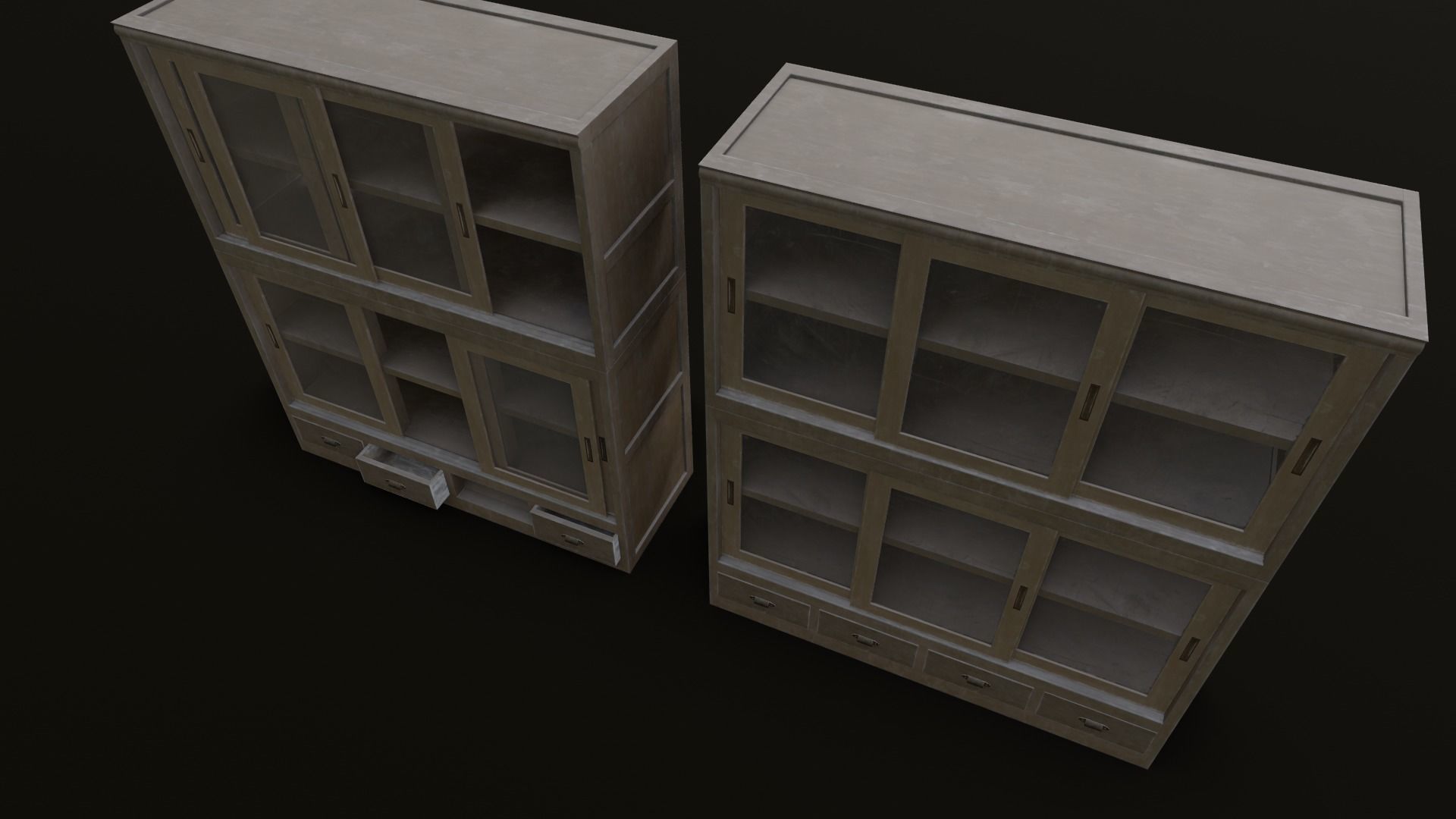 Old Japanese Shelf Low-poly 3D model_33