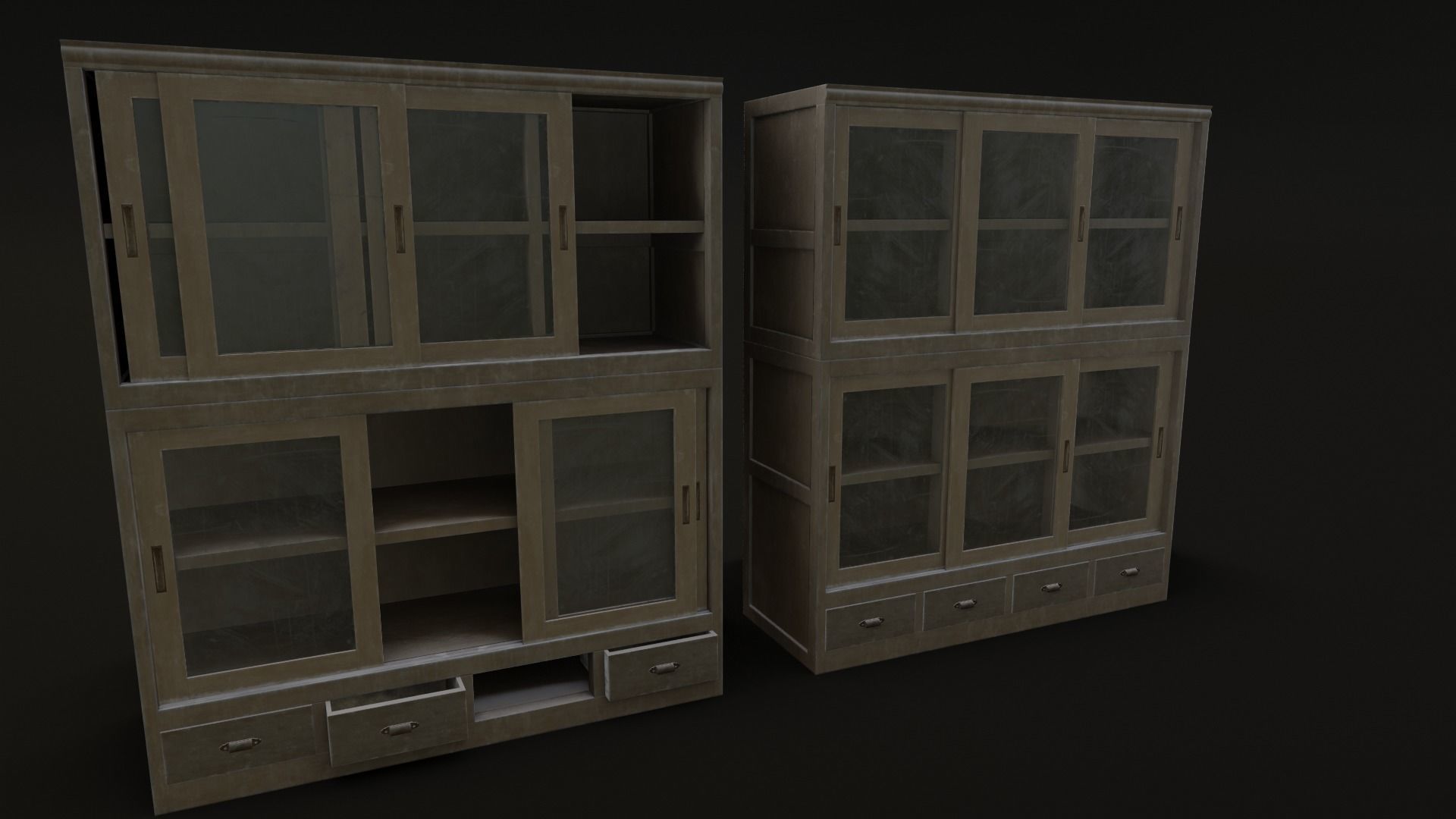 Old Japanese Shelf Low-poly 3D model_29