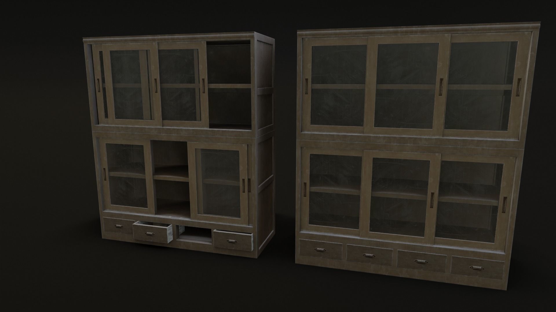 Old Japanese Shelf Low-poly 3D model_7