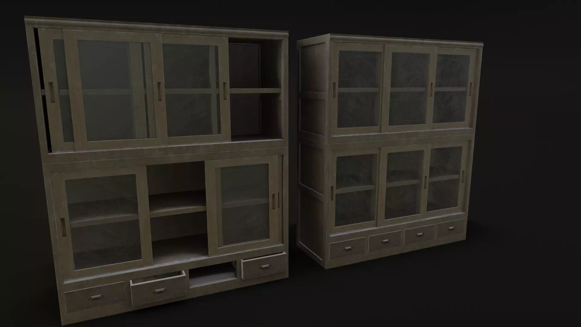 Old Japanese Shelf Low-poly 3D model_0