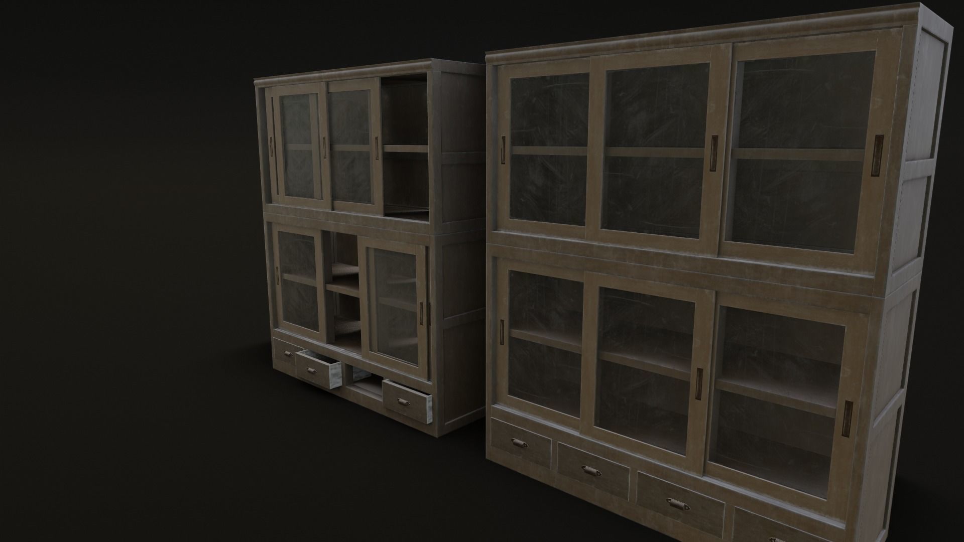 Old Japanese Shelf Low-poly 3D model_9